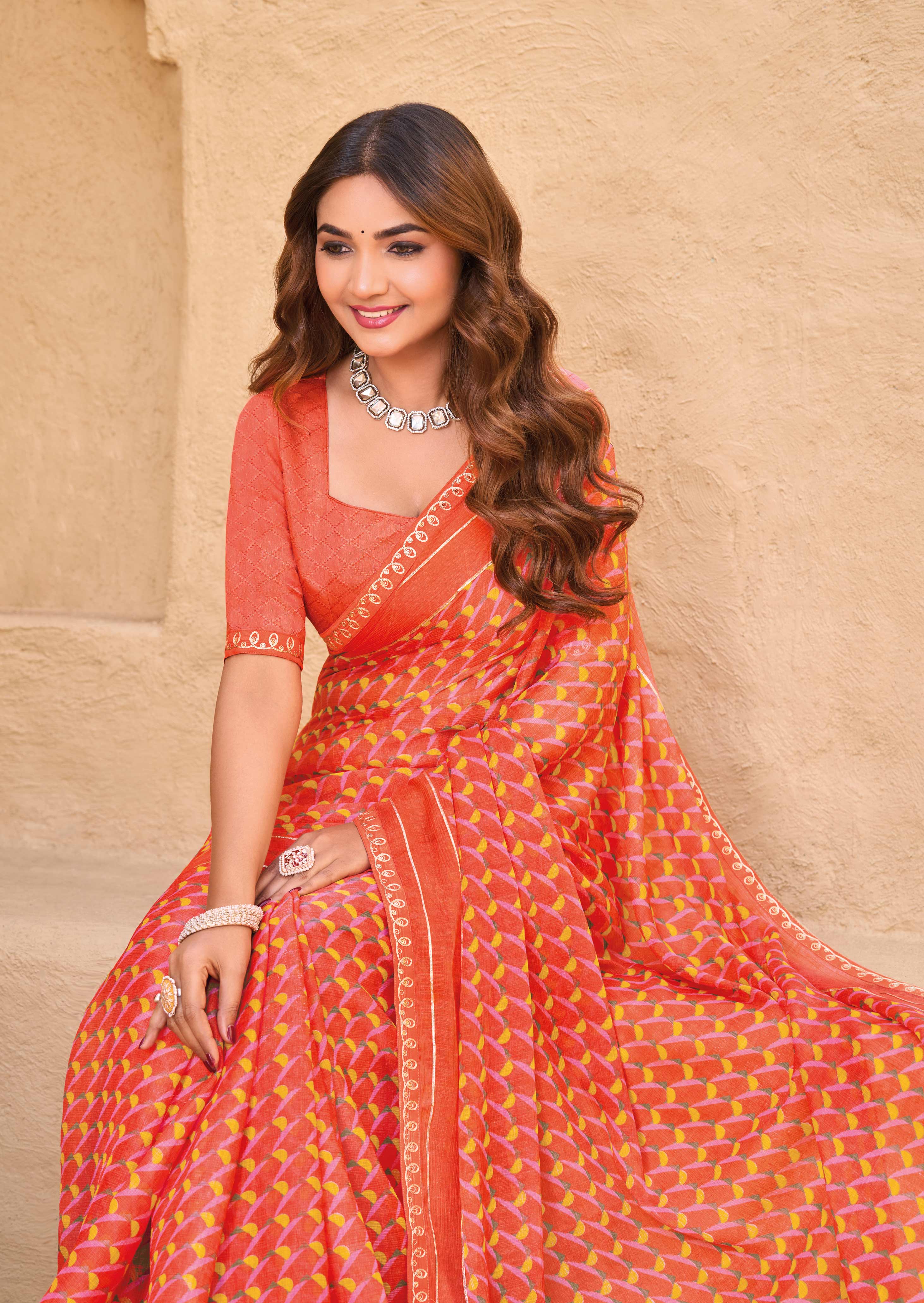 Orange Chiffon Saree - Shamli