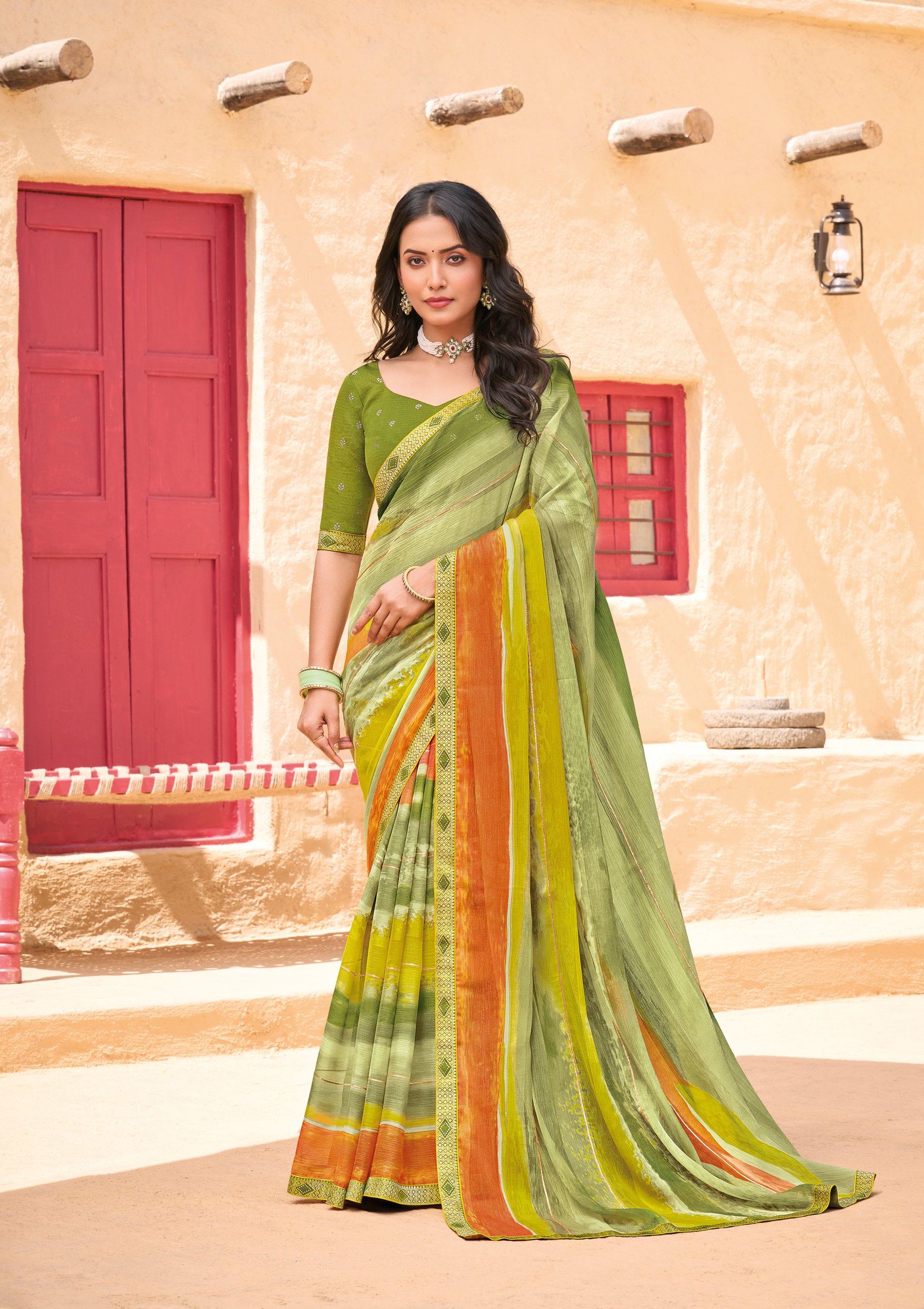 Green Chiffon Saree - Shamli