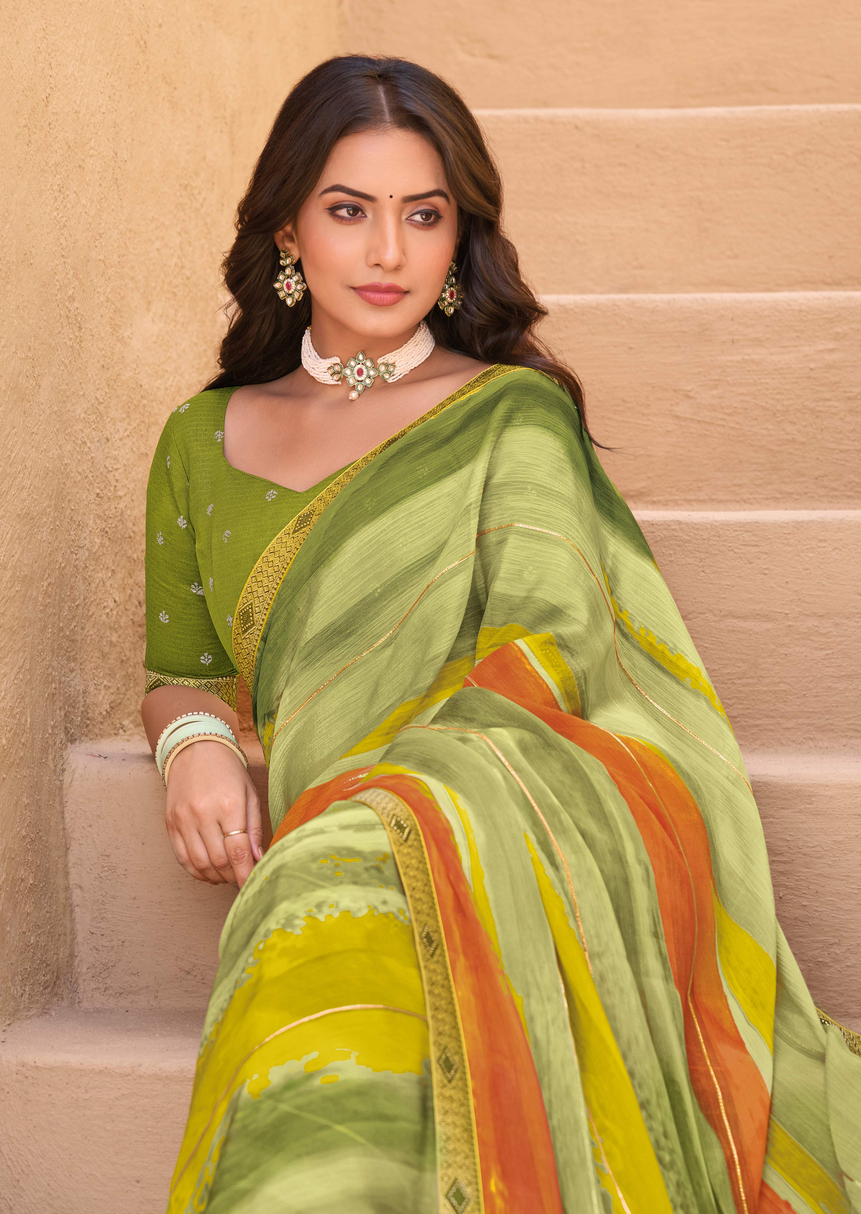 Green Chiffon Saree - Shamli