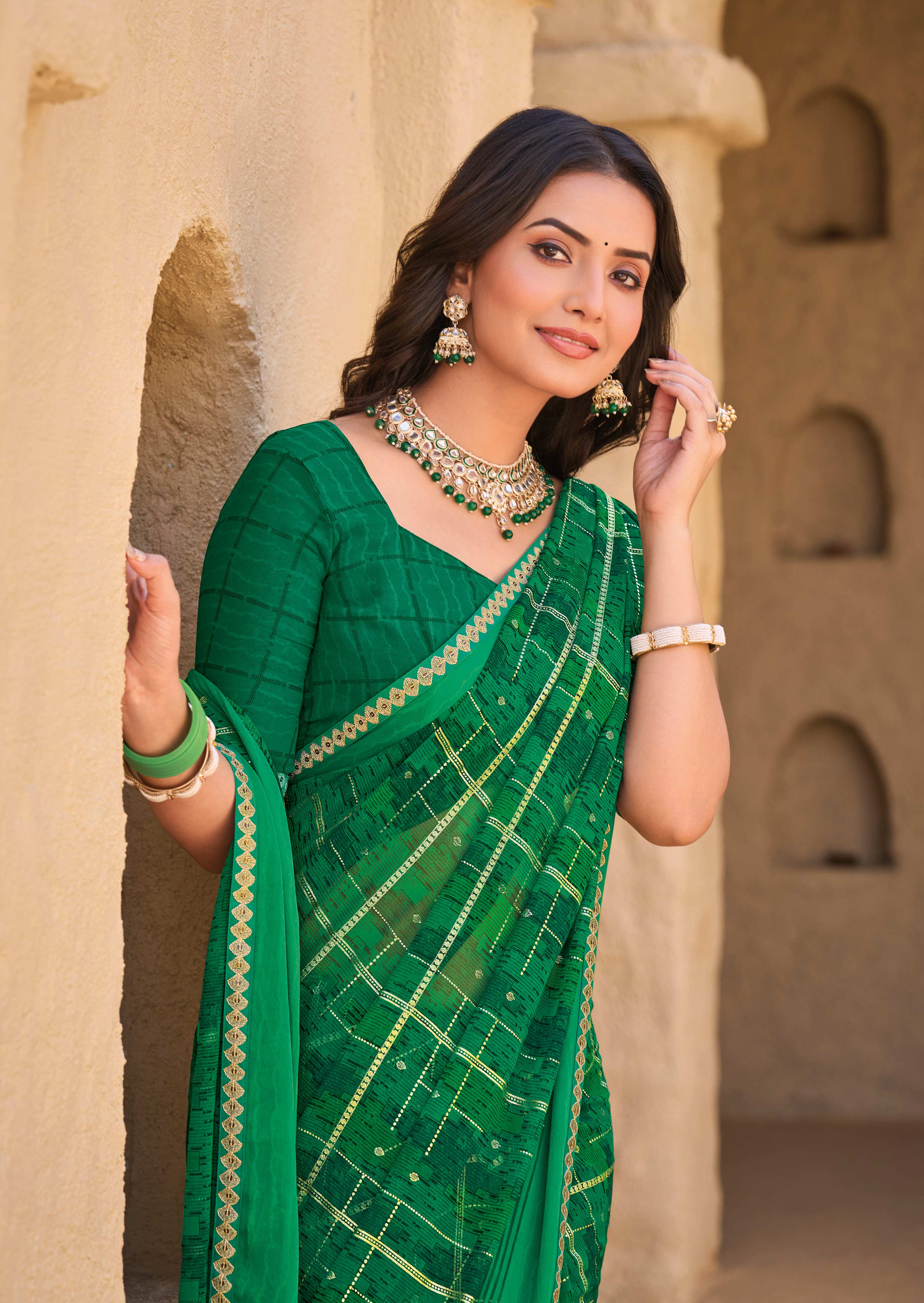 Green Georgette Saree - Shamli