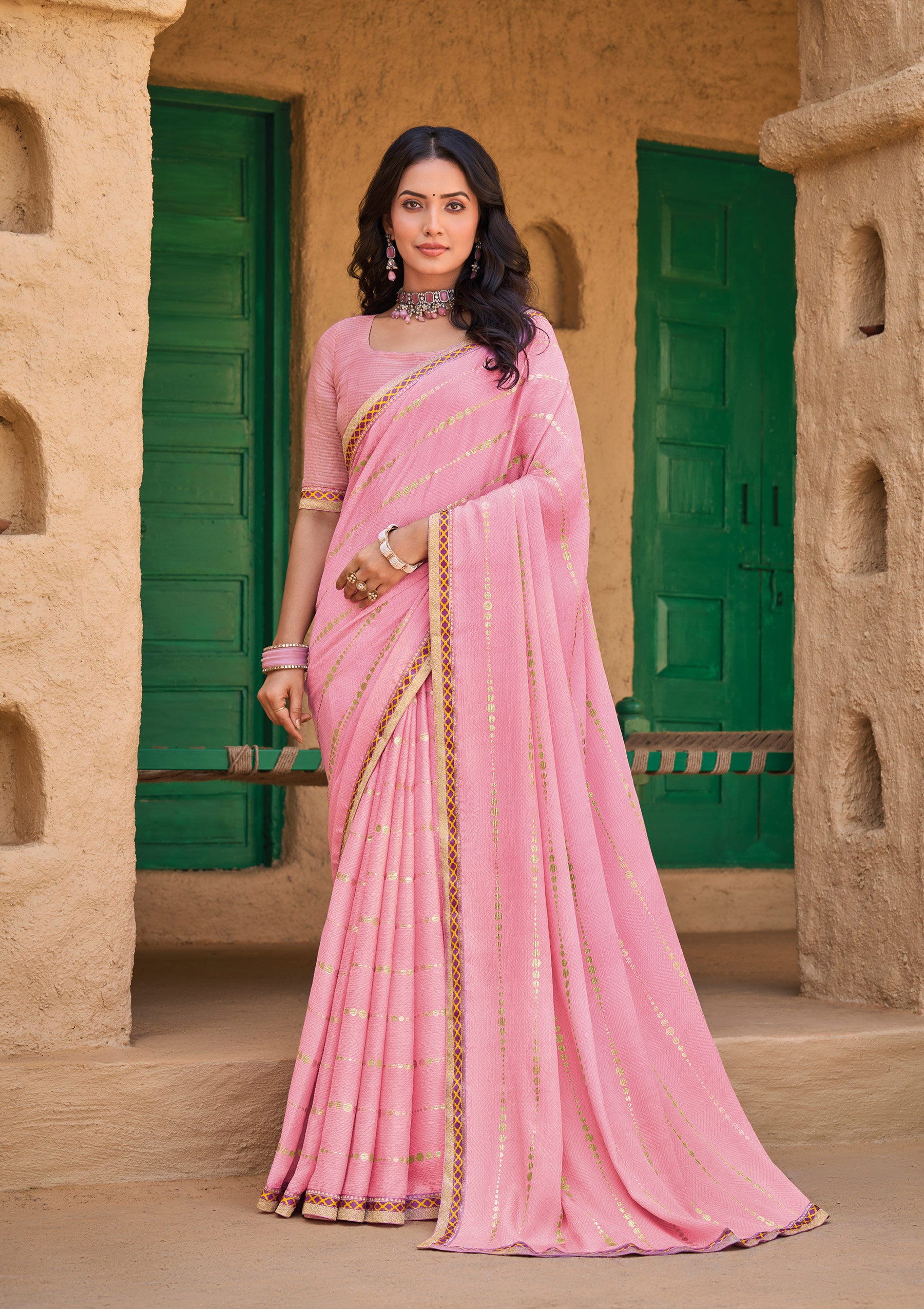 Pastel Pink Art Silk Saree - Shamli