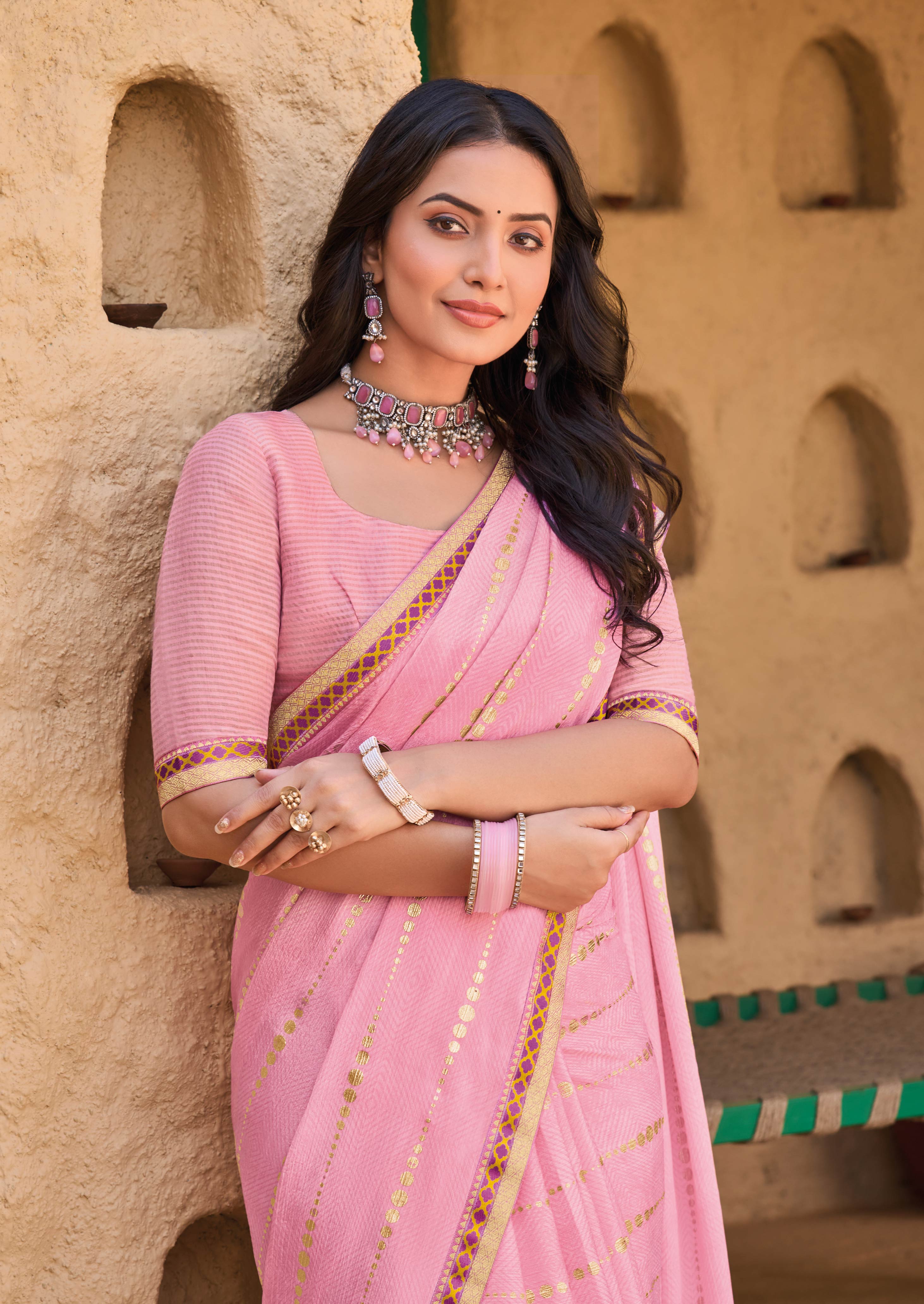 Pastel Pink Art Silk Saree - Shamli
