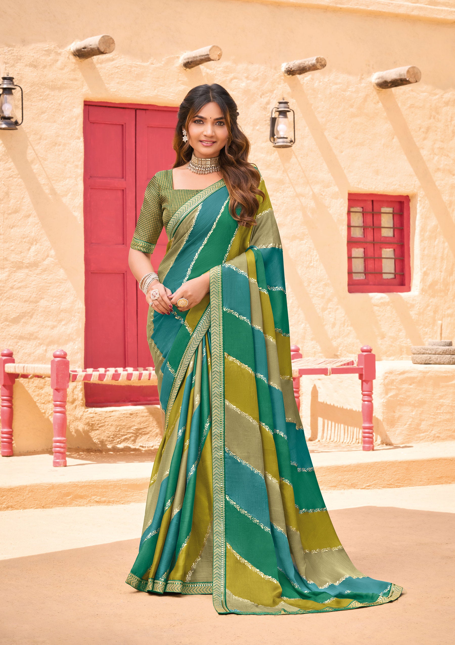 Multicolor Striped Crepe Silk Saree - Shamli