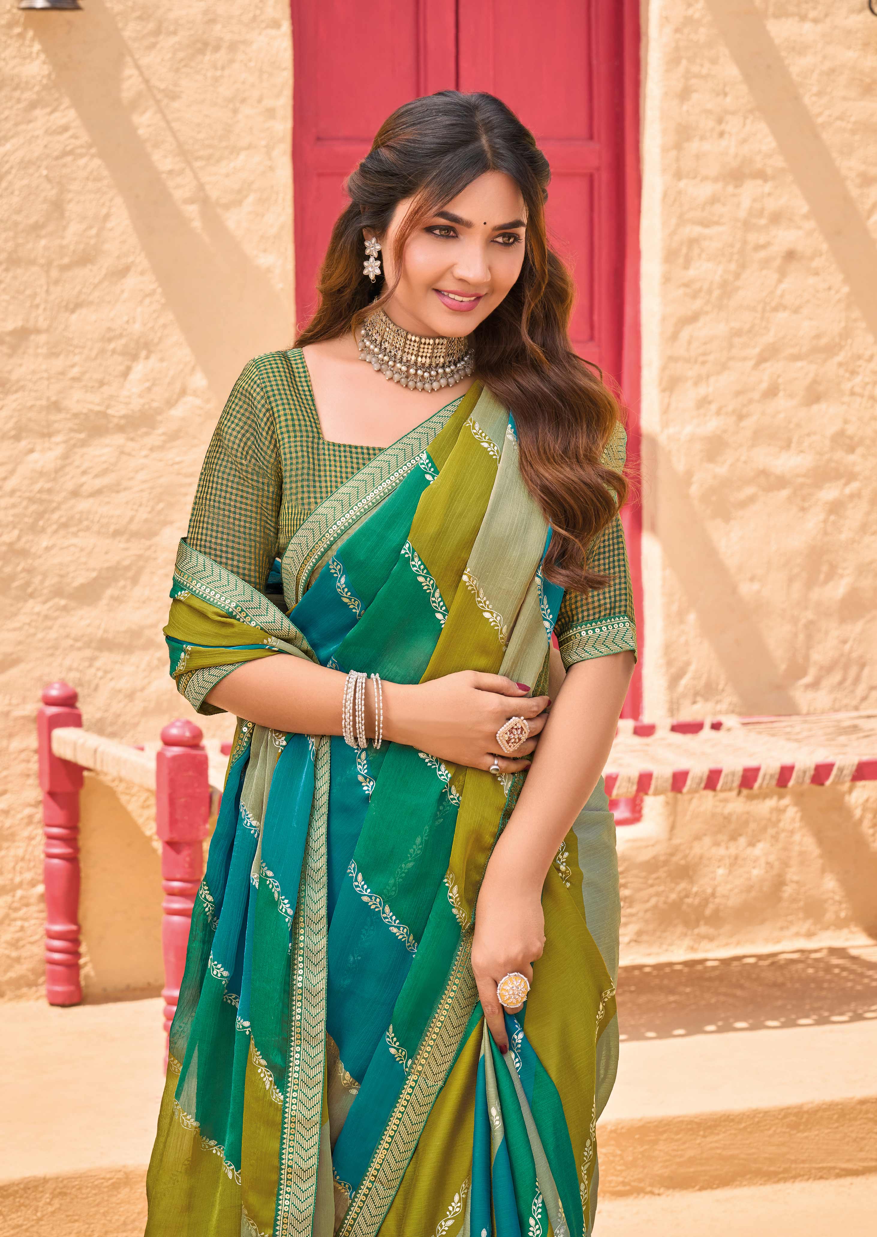 Multicolor Striped Crepe Silk Saree - Shamli