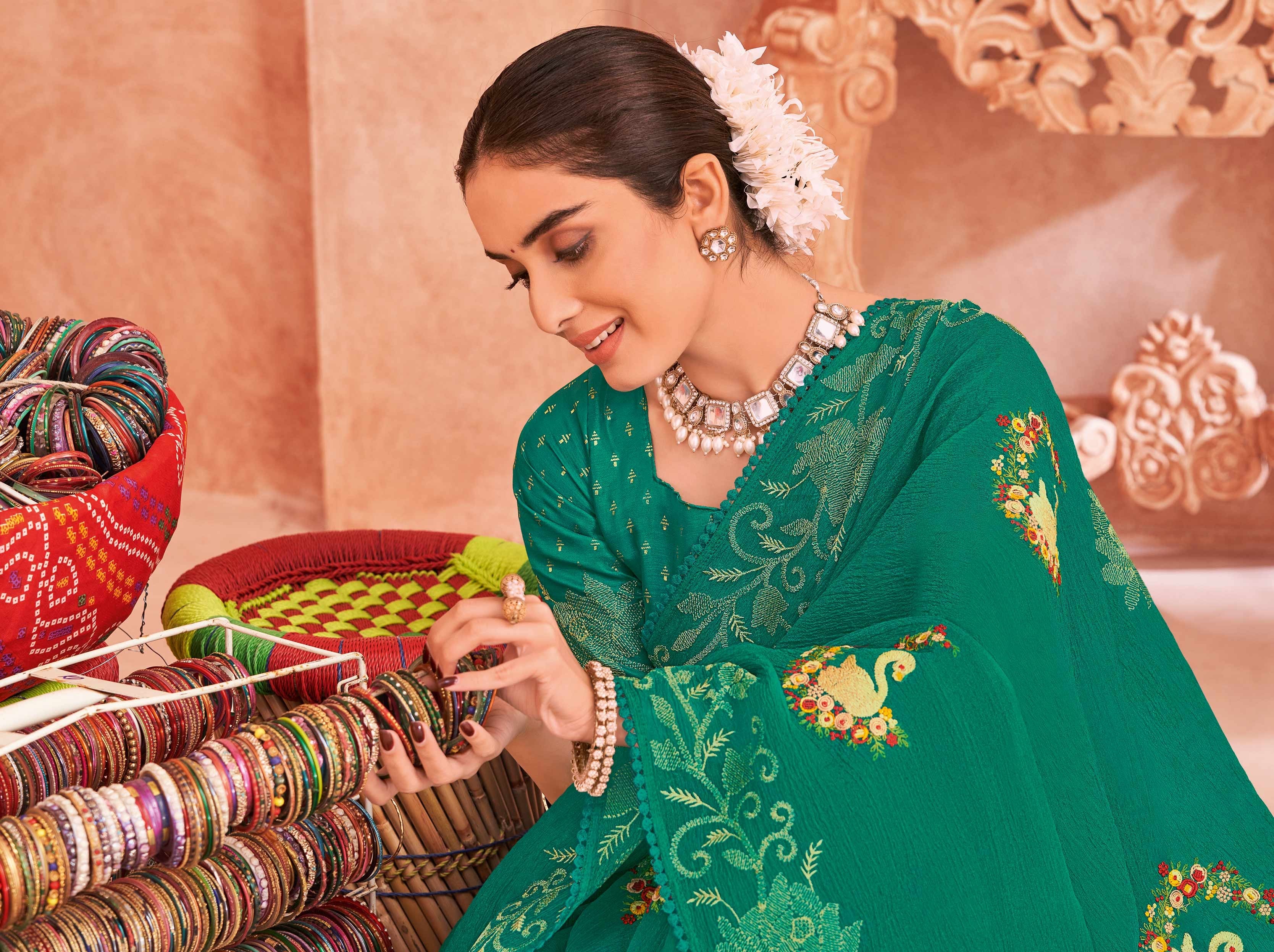 Teal Green Art Silk Saree - Chudi