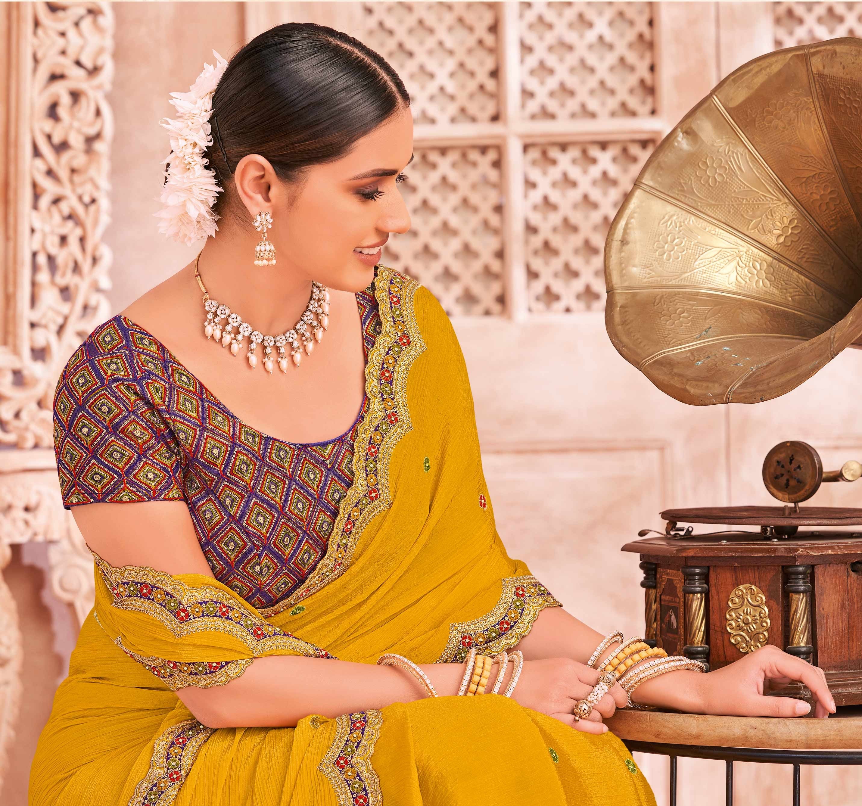 Mustard Art Silk Silk Saree with Zari Work- Chudi