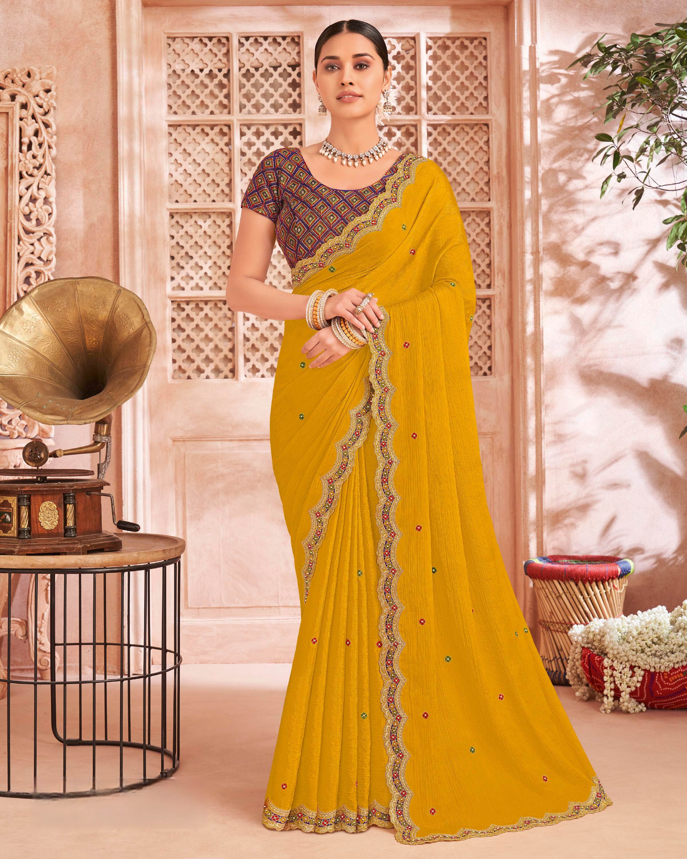 Mustard Art Silk Silk Saree with Zari Work- Chudi