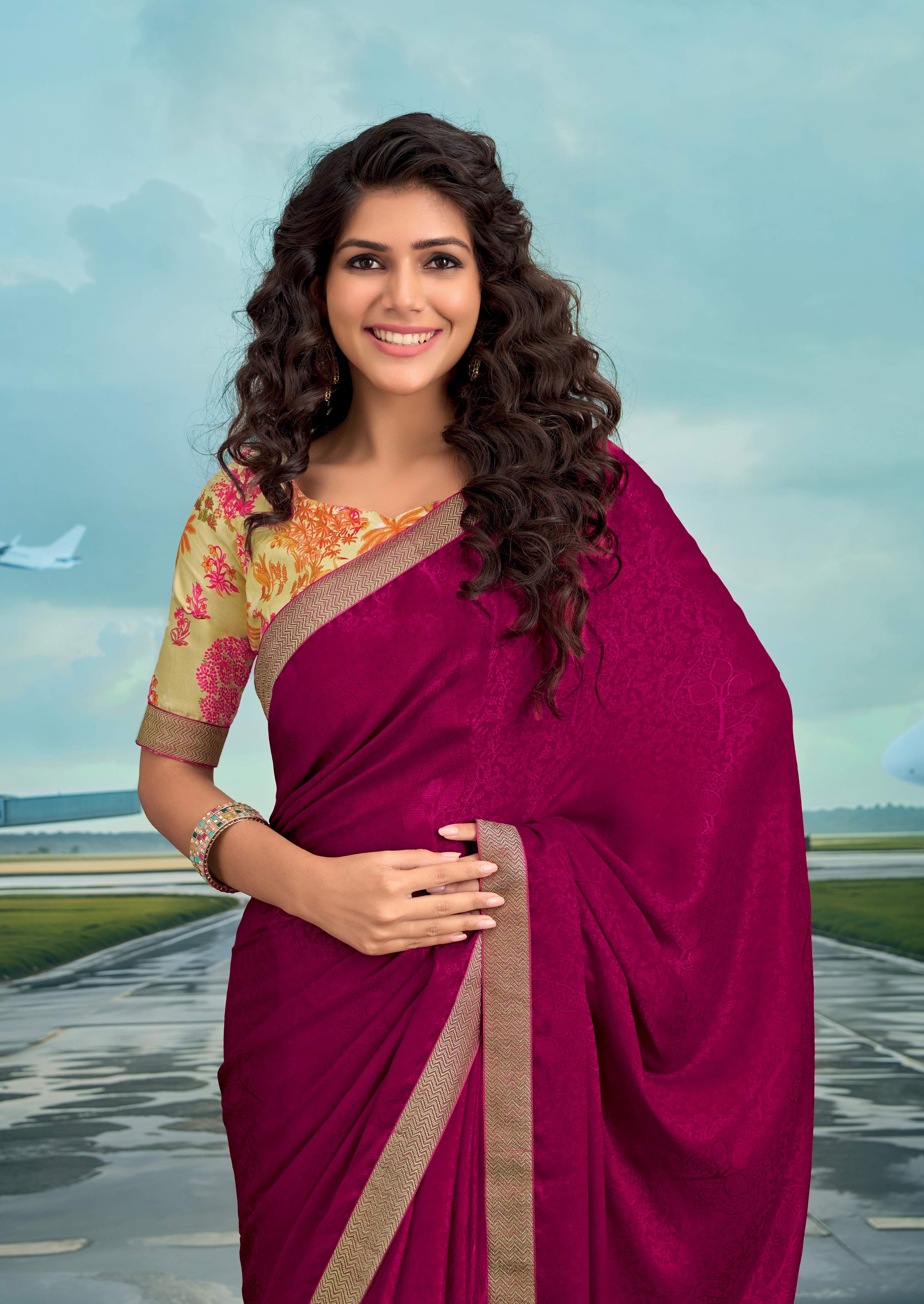 Laxmipati Raadhika Magenta Floral Print Silk Saree