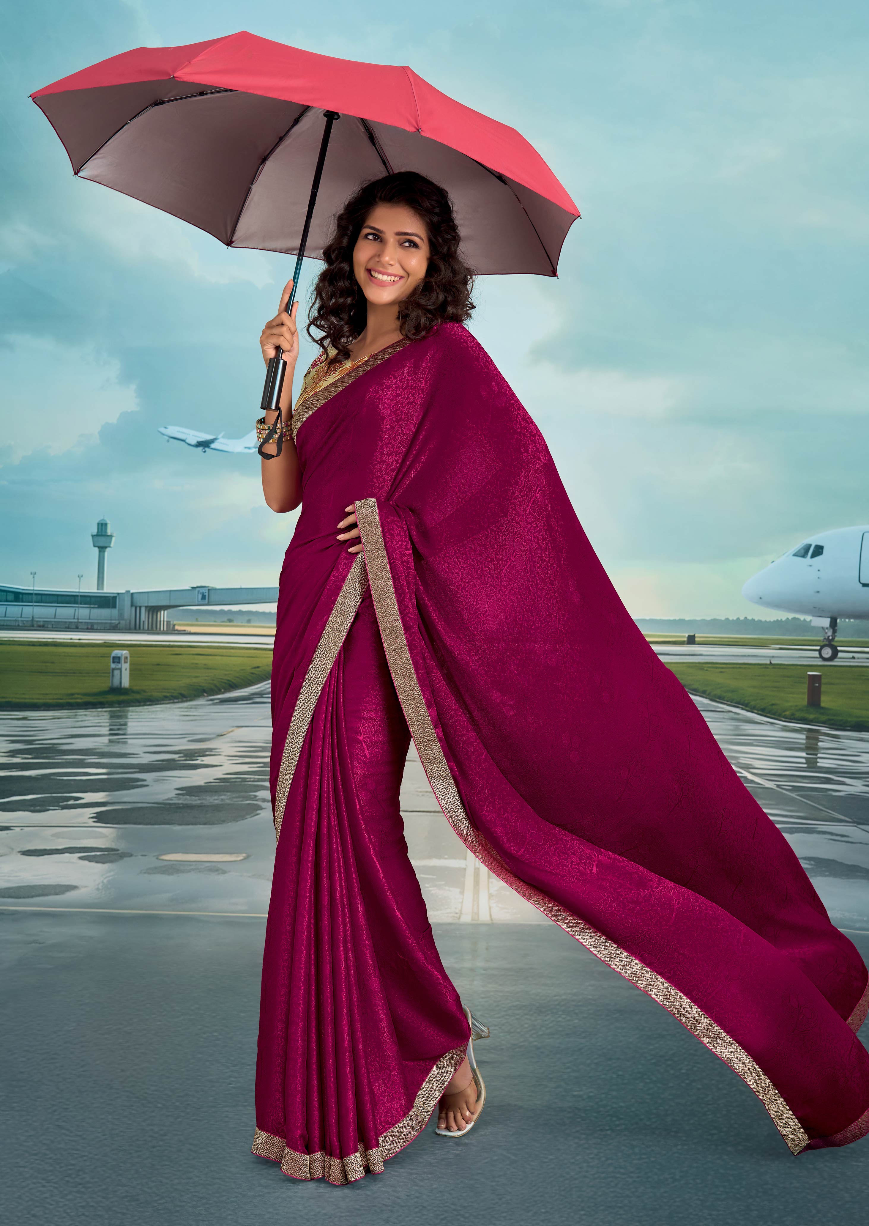 Laxmipati Raadhika Magenta Floral Print Silk Saree