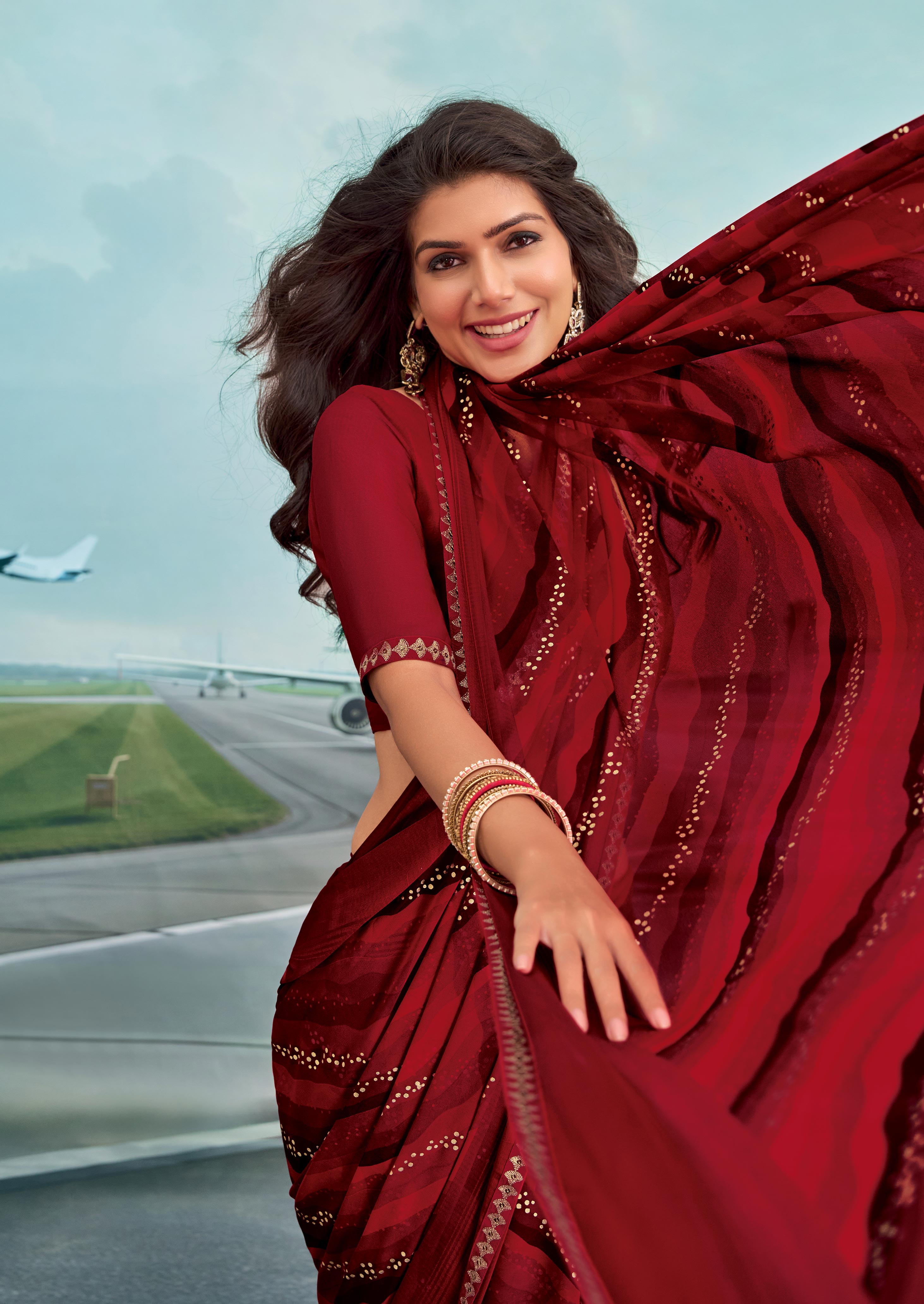 Laxmipati Raadhika Red Wavy Print Georgette Saree