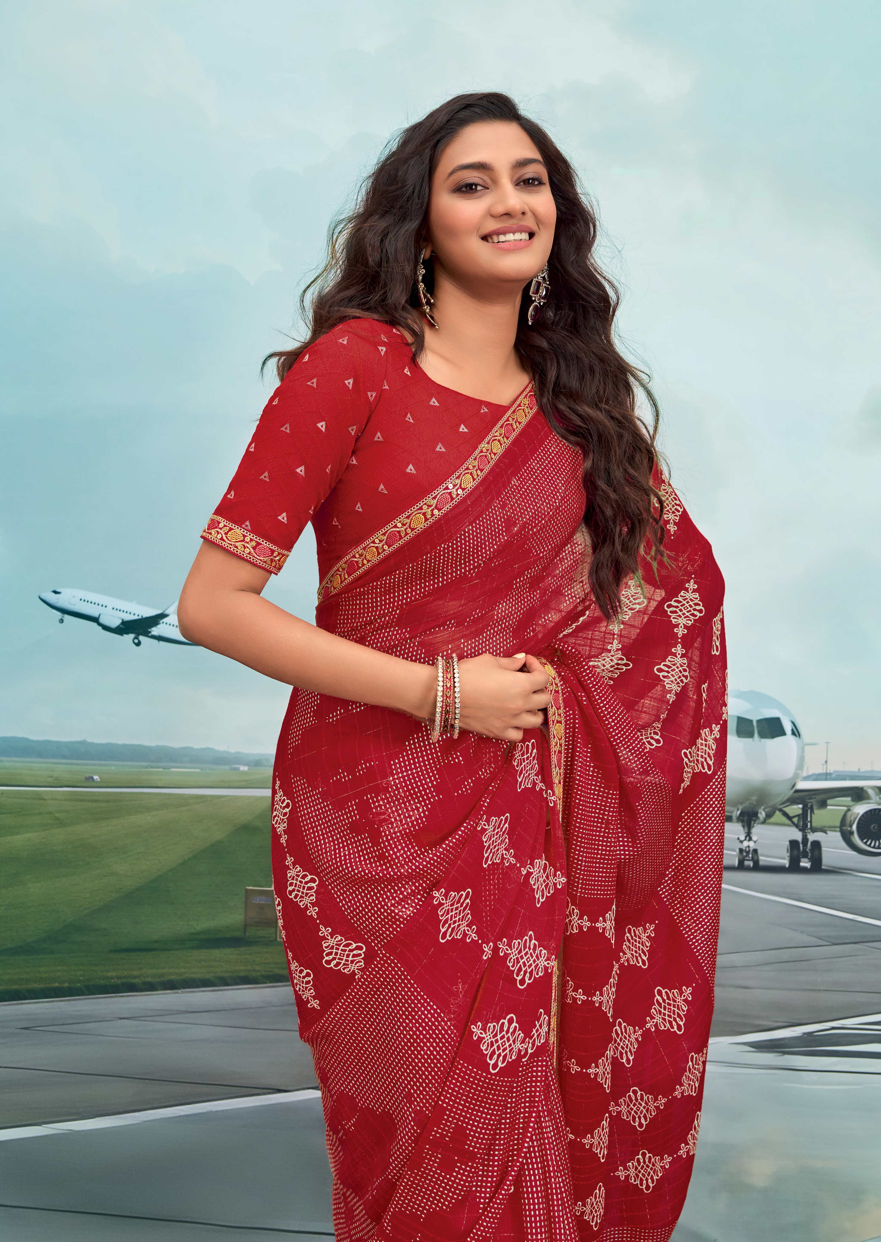 Laxmipati Raadhika Red Floral Print Silk Saree