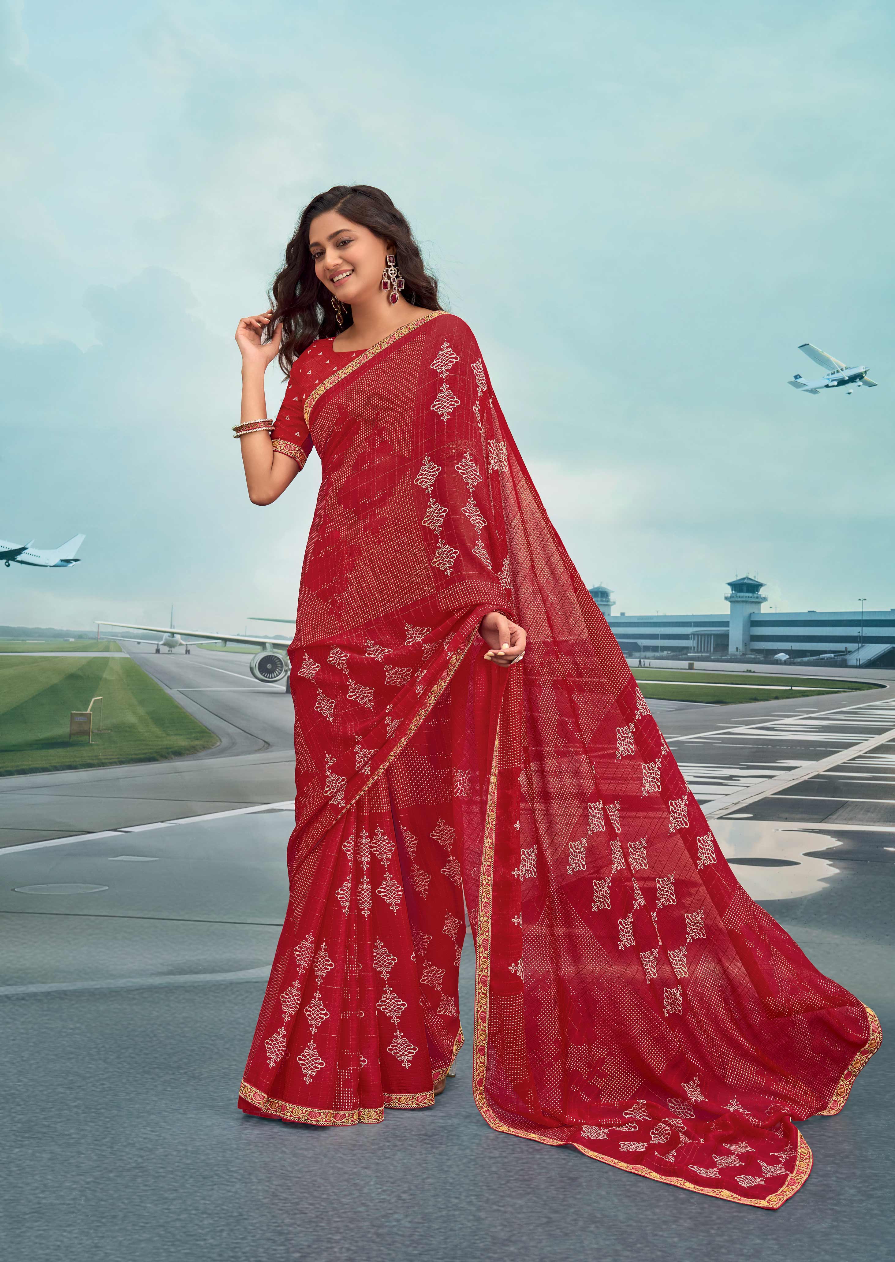 Laxmipati Raadhika Red Floral Print Silk Saree