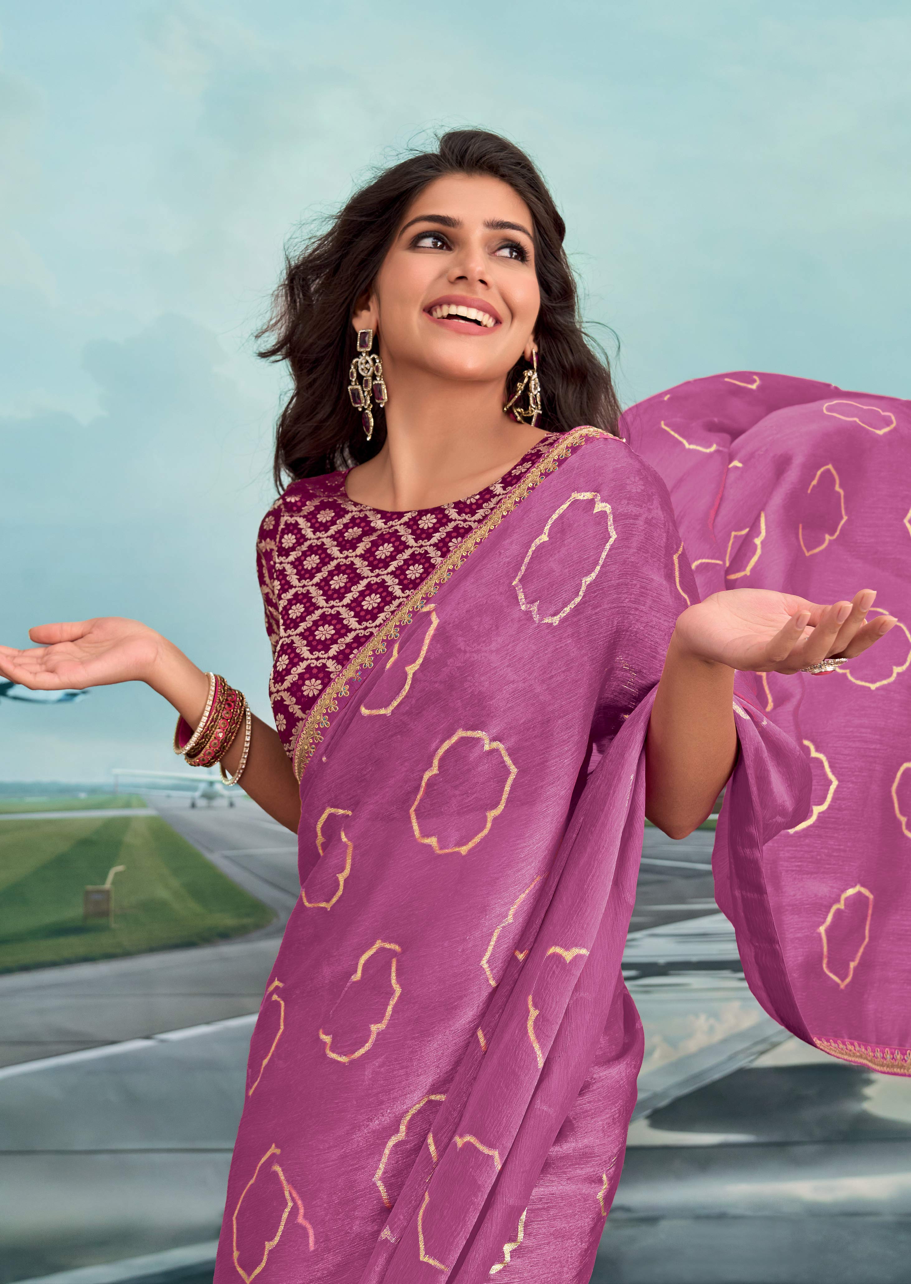 Laxmipati Raadhika Pink Wavy Print Silk Saree