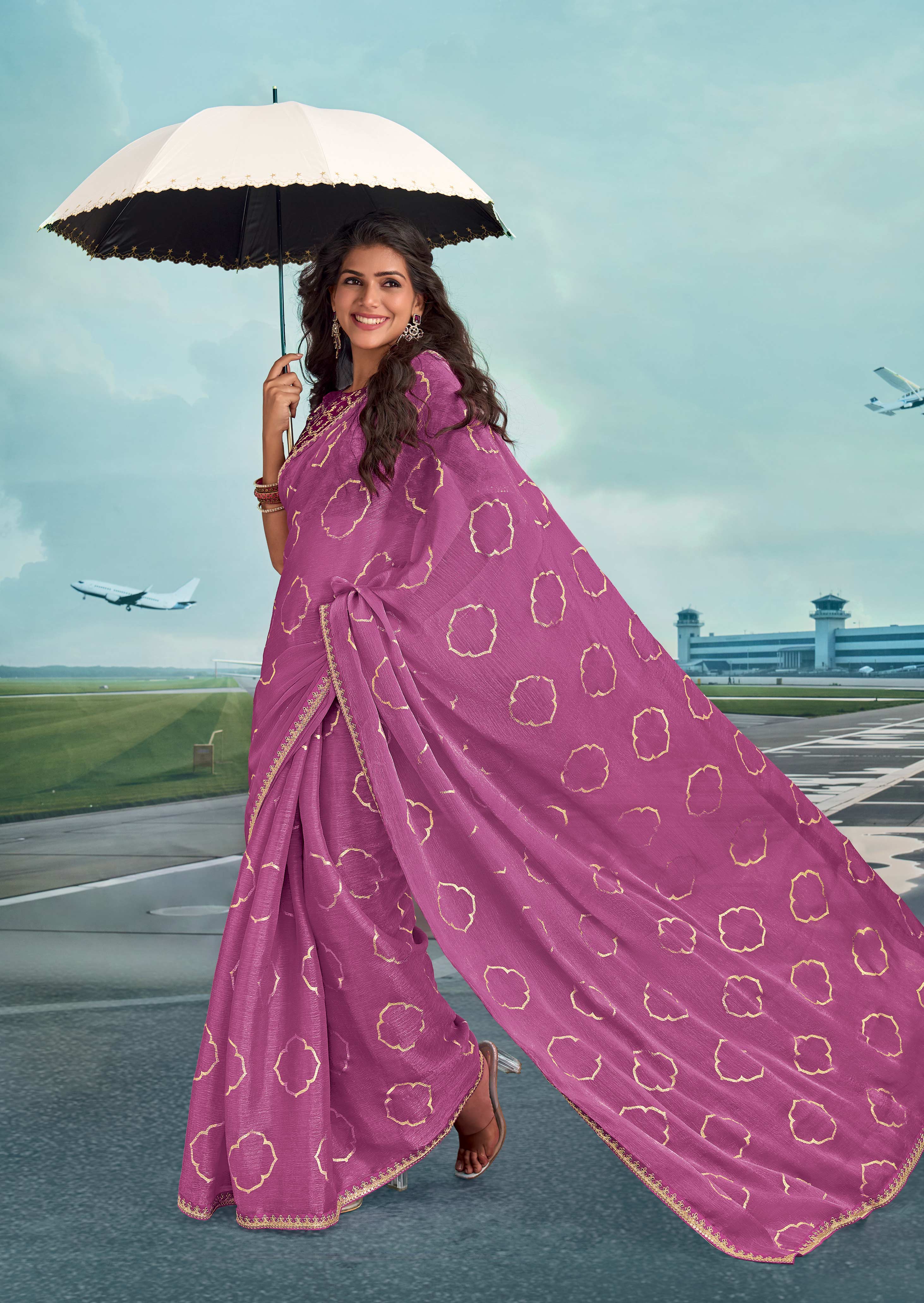 Laxmipati Raadhika Pink Wavy Print Silk Saree