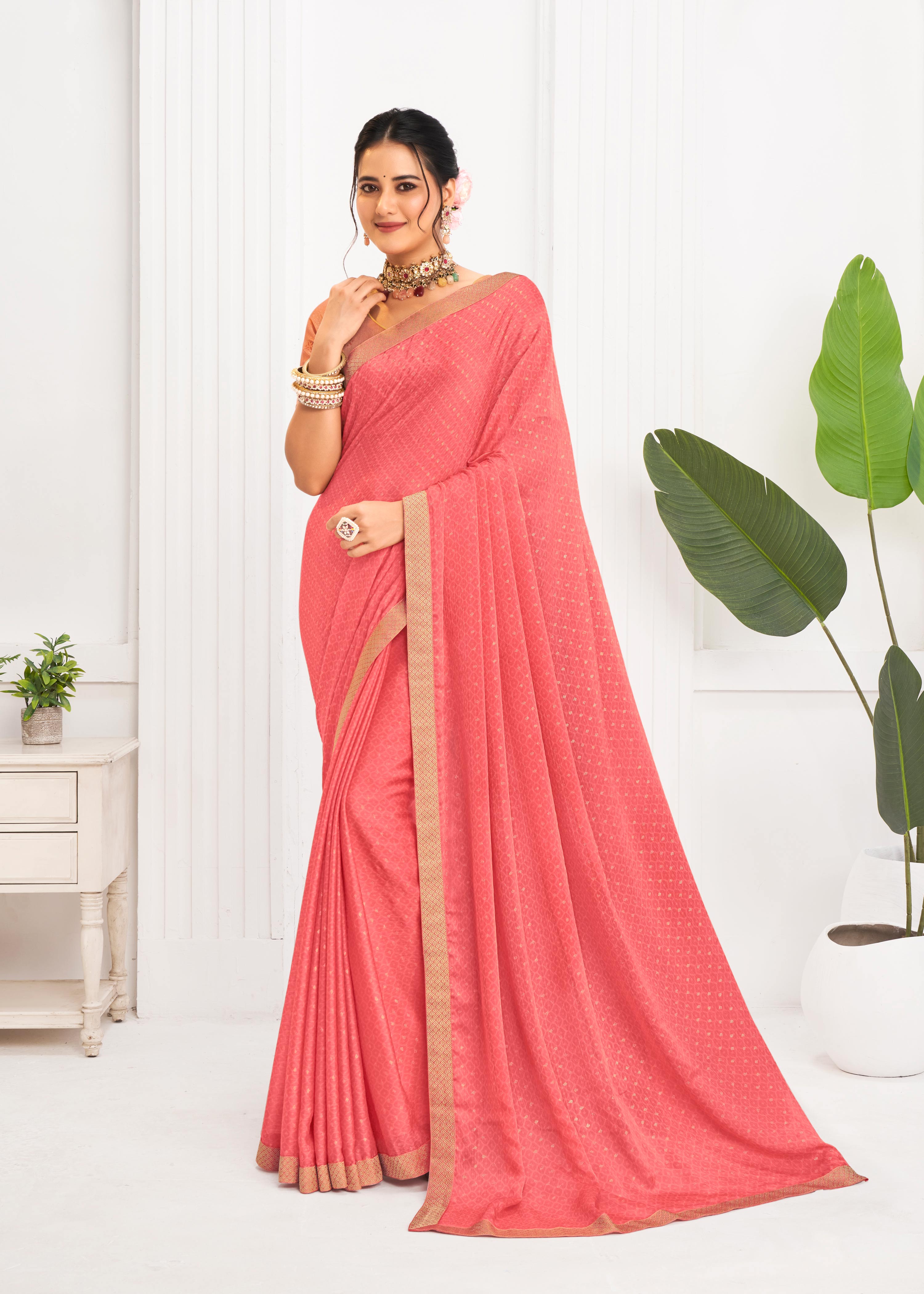 Laxmipati Alia Peach Silk Saree with Geometric Foil Work