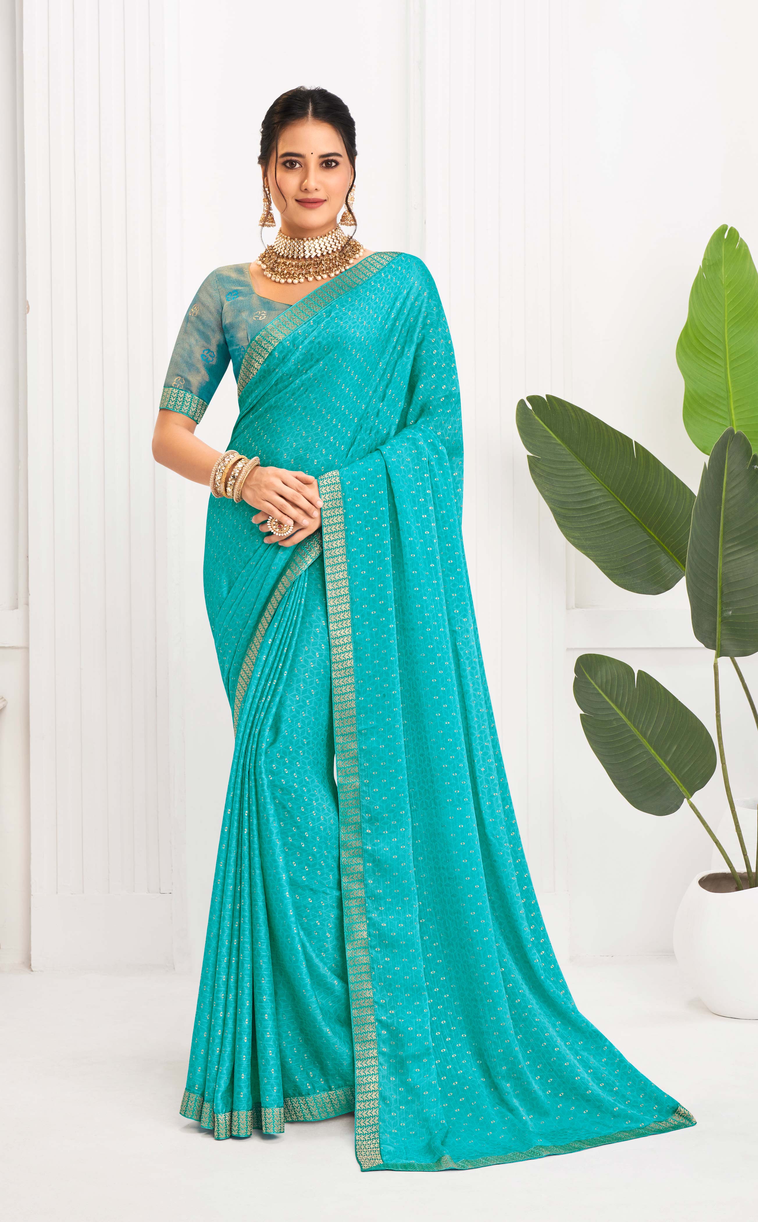 Laxmipati Alia Blue Silk Saree with Geometric Foil Work