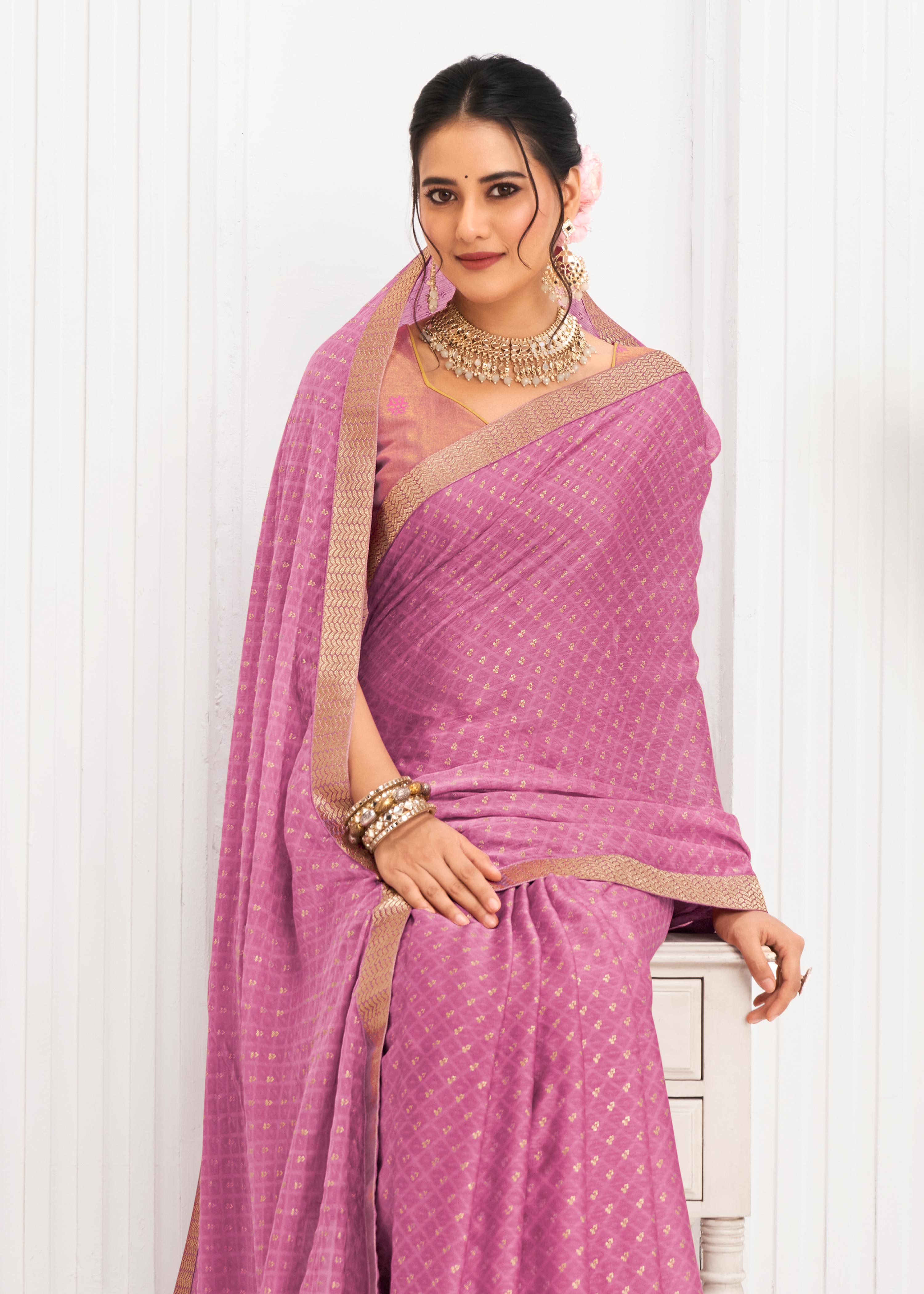 Laxmipati Alia Purple Silk Saree with Geometric Foil Work