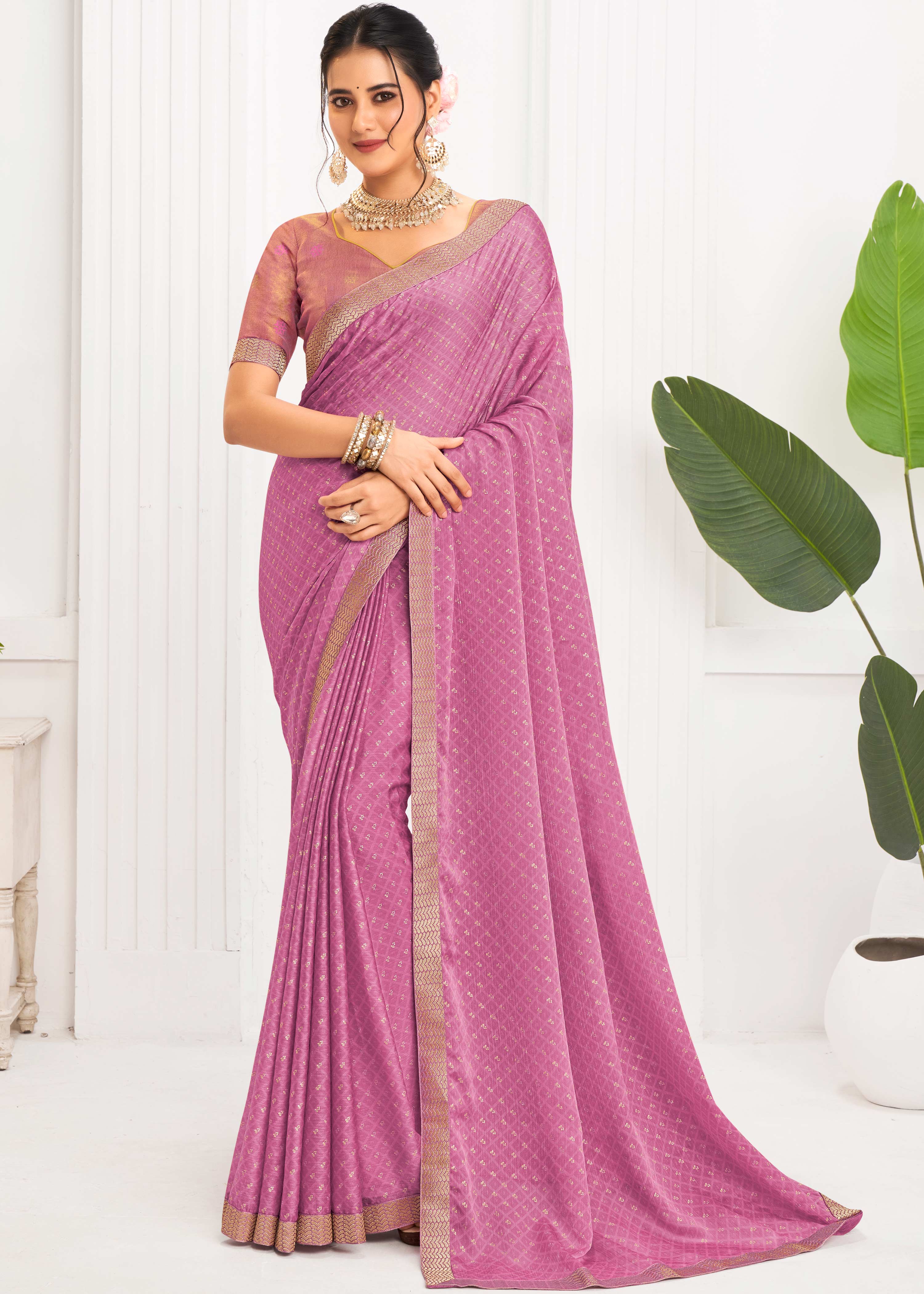 Laxmipati Alia Purple Silk Saree with Geometric Foil Work