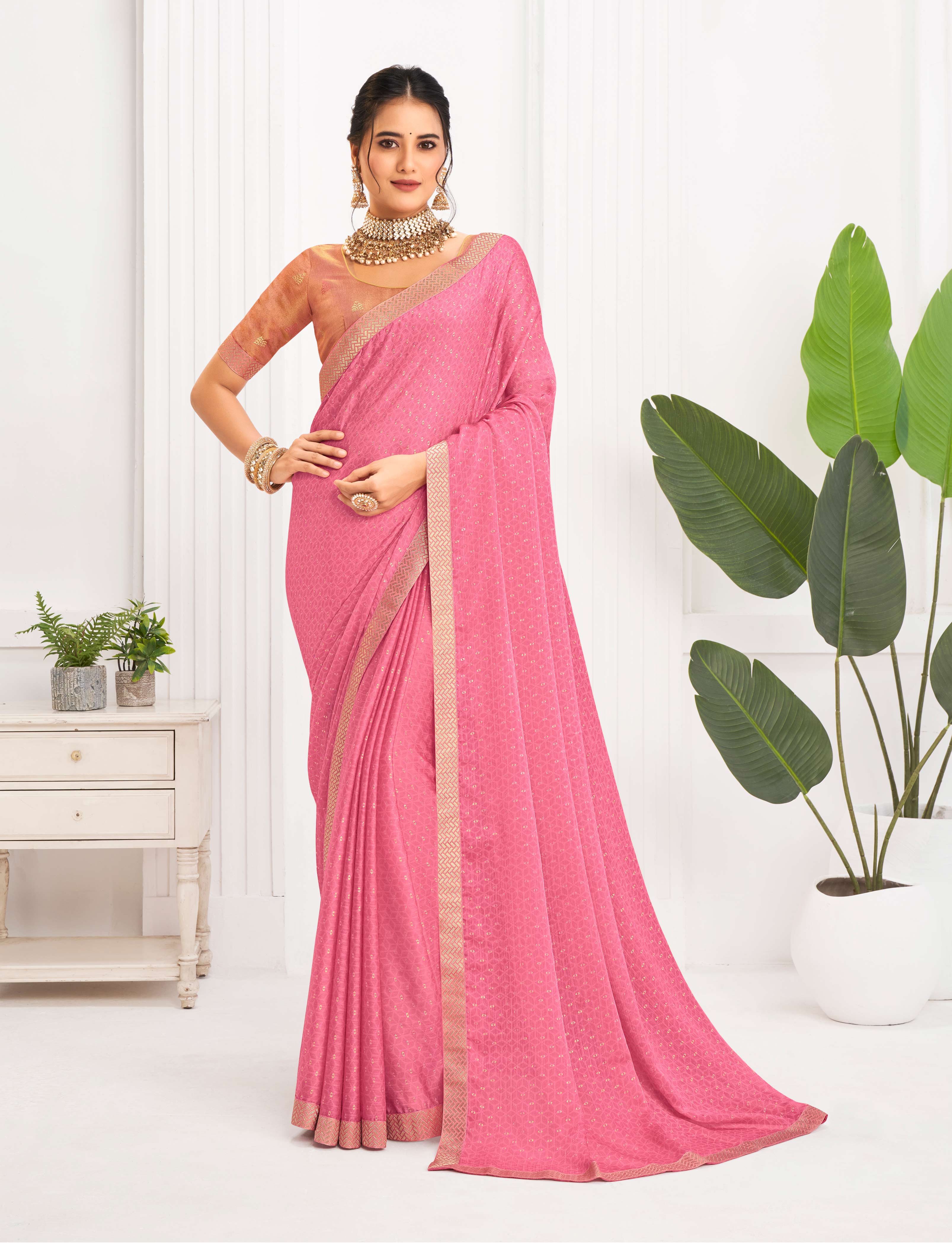Laxmipati Alia Pink Silk Saree with Geometric Foil Work