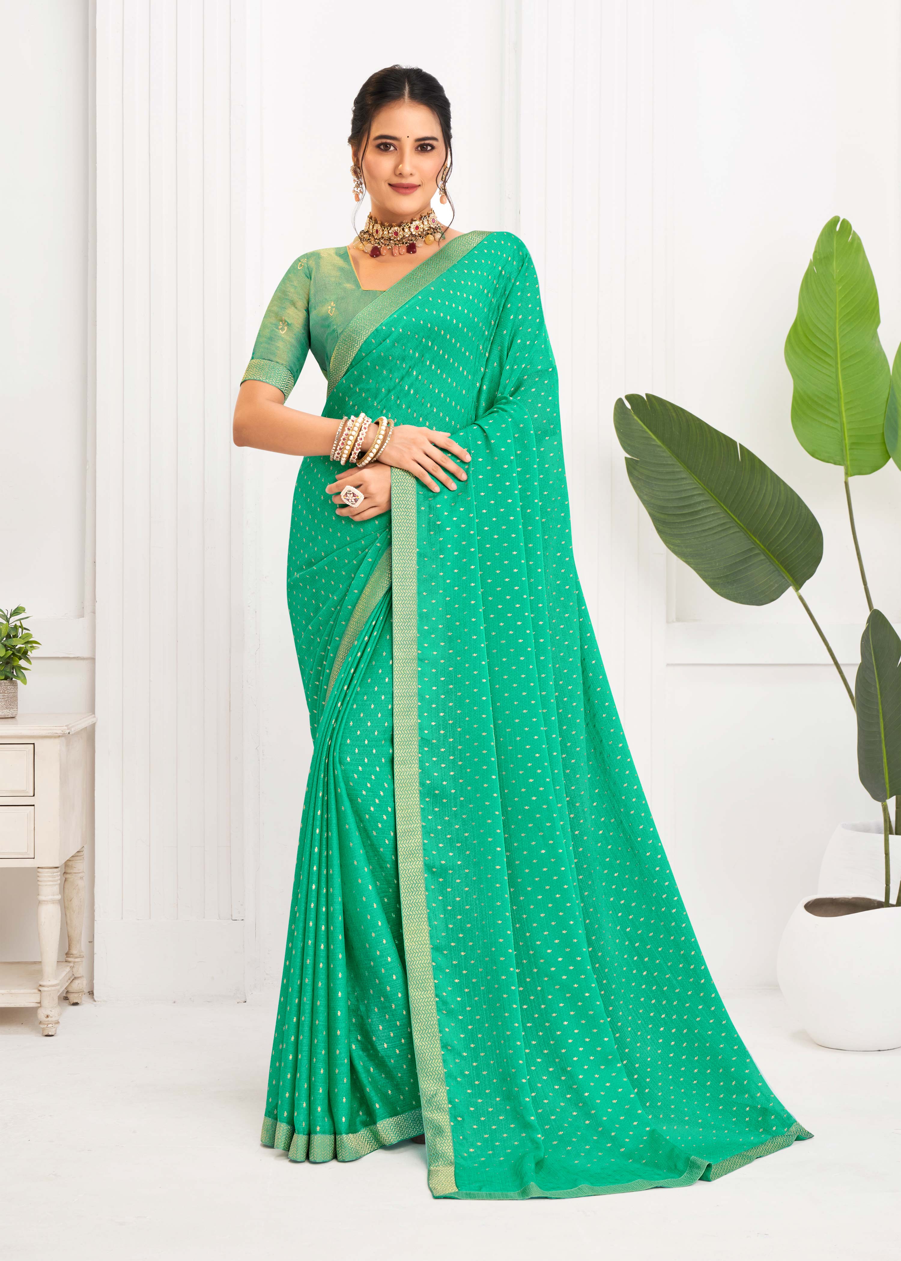 Laxmipati Alia Green Silk Saree with Geometric Foil Work