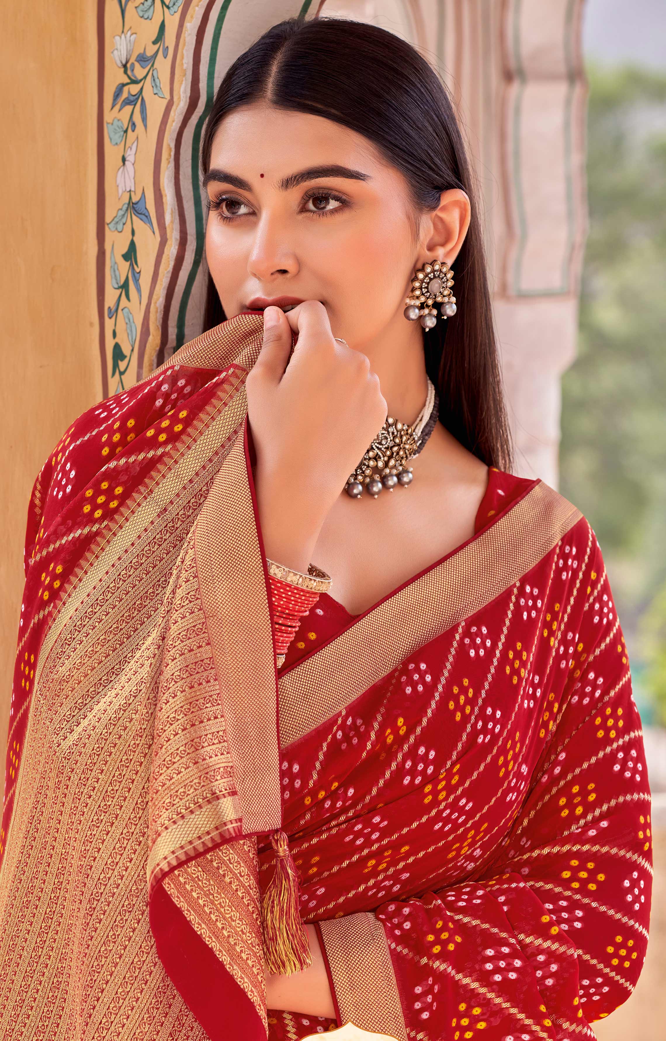 Laxmipati Udan Pari Red Bandhani Printed Georgette Saree