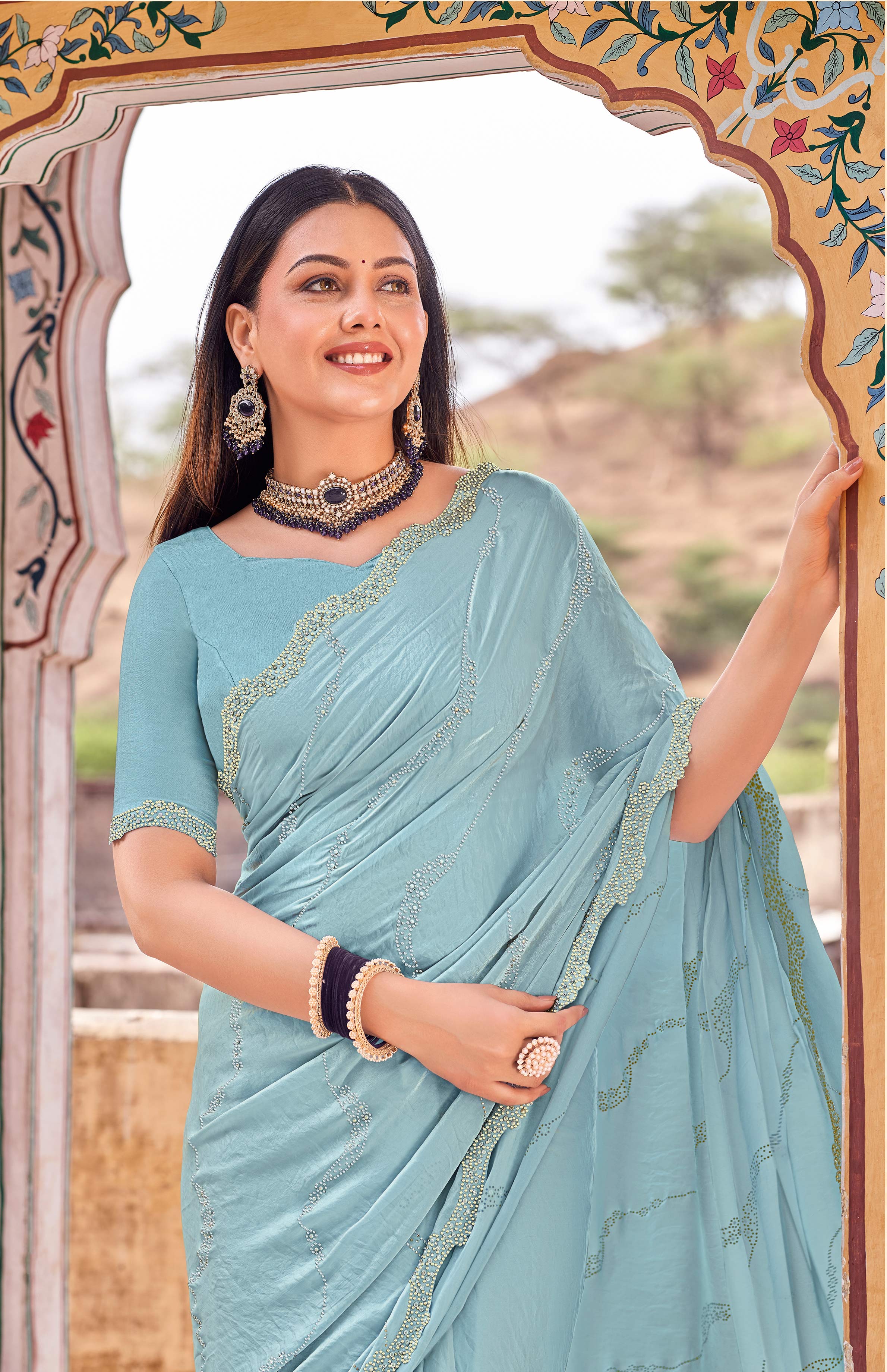 Laxmipati Udan Pari Blue Embroidered Tissue Organza Saree