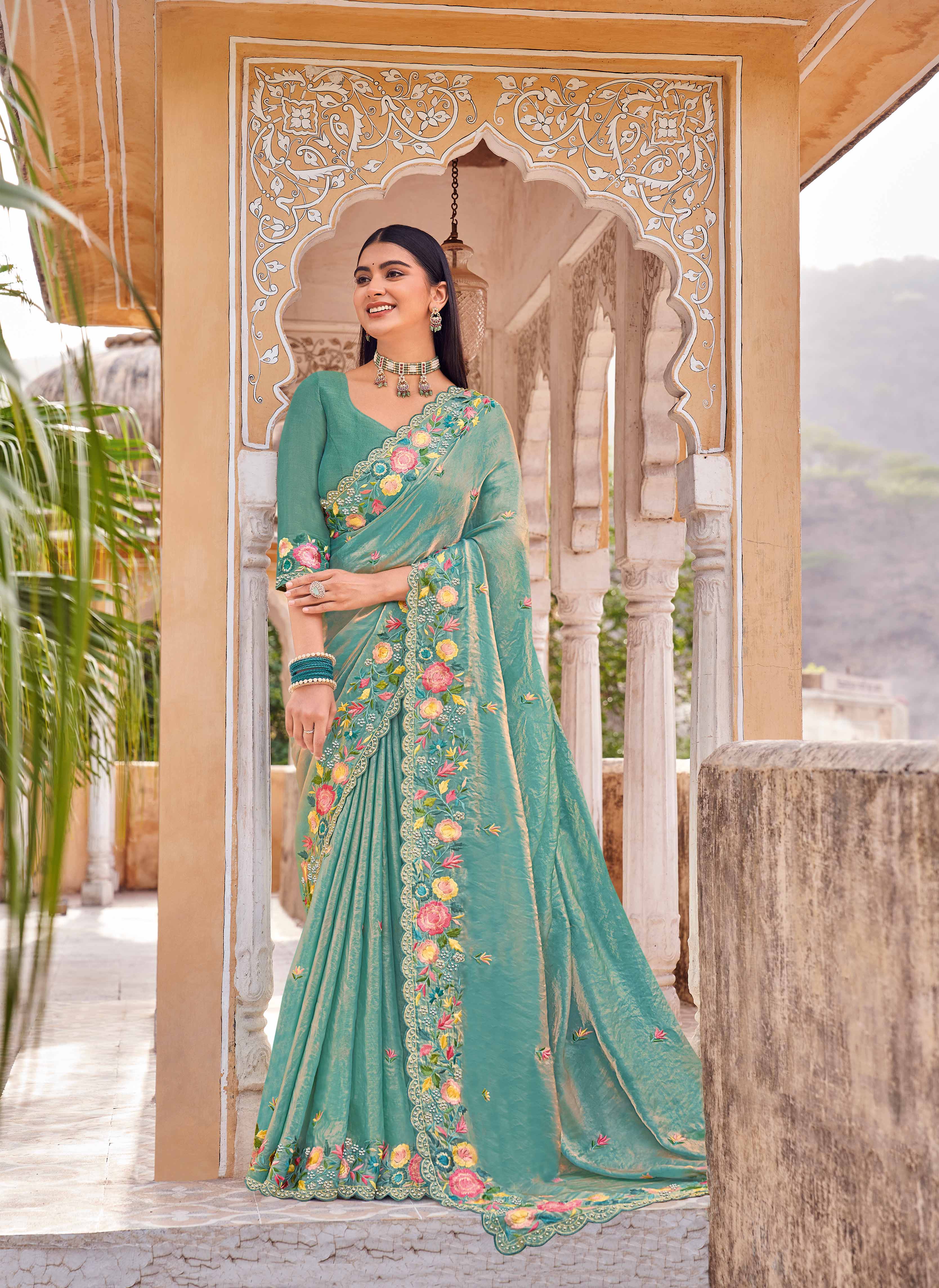 Laxmipati Udan Pari Blue Embroidered Tissue Organza Saree