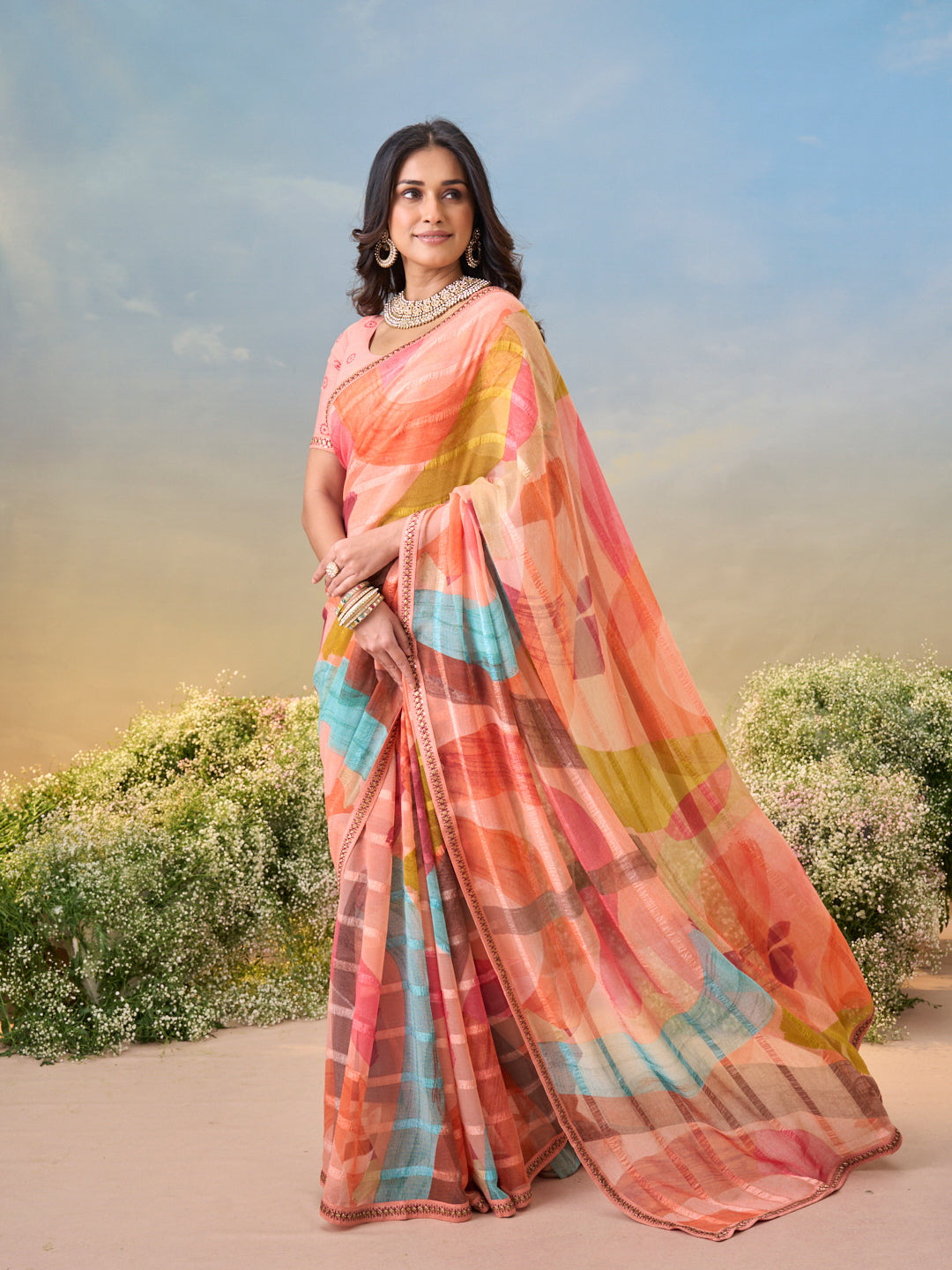 Laxmipati Anaya Multicolor Georgette Saree with Abstract Prints