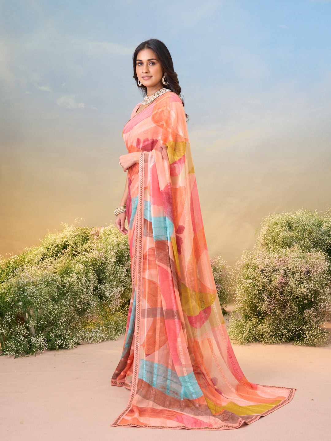 Laxmipati Anaya Multicolor Georgette Saree with Abstract Prints