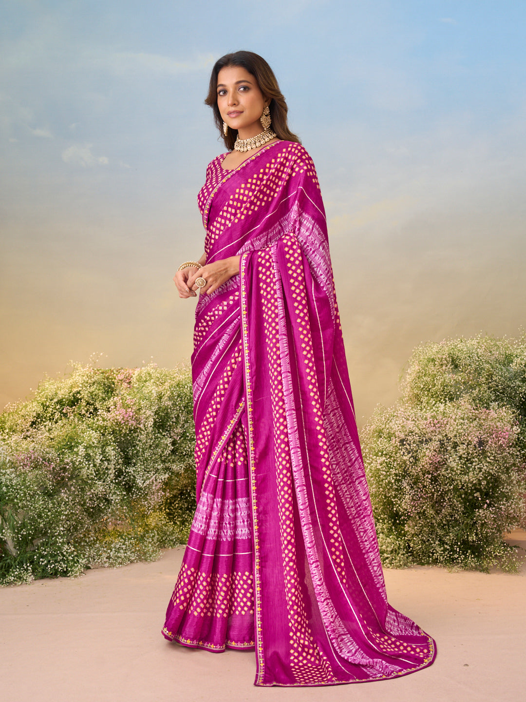 Laxmipati Anaya Pink Silk saree with Bandhani Print