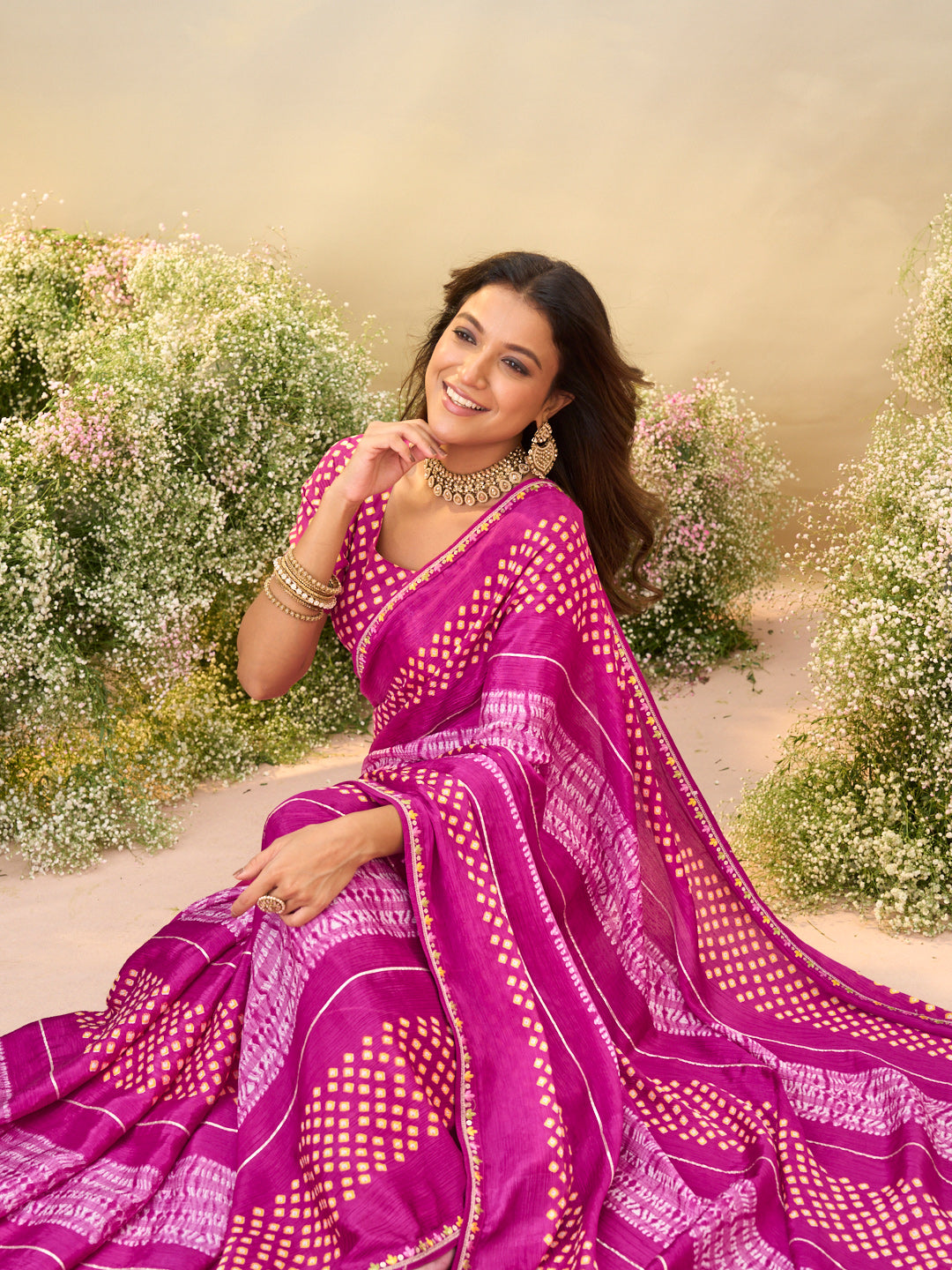 Laxmipati Anaya Pink Silk saree with Bandhani Print