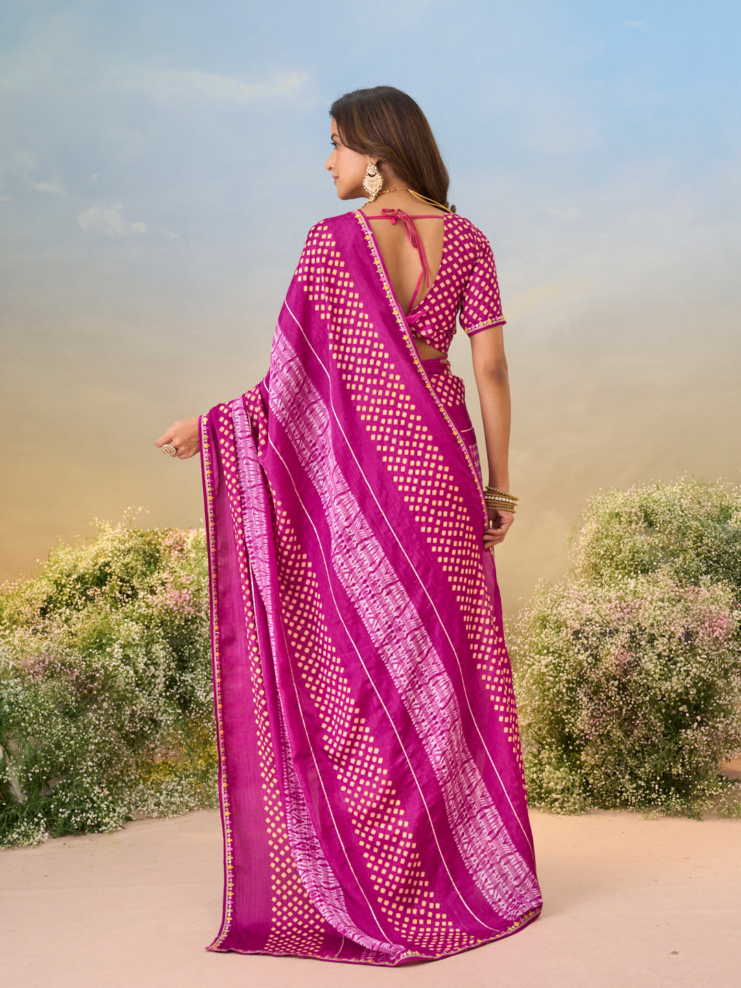 Laxmipati Anaya Pink Silk saree with Bandhani Print