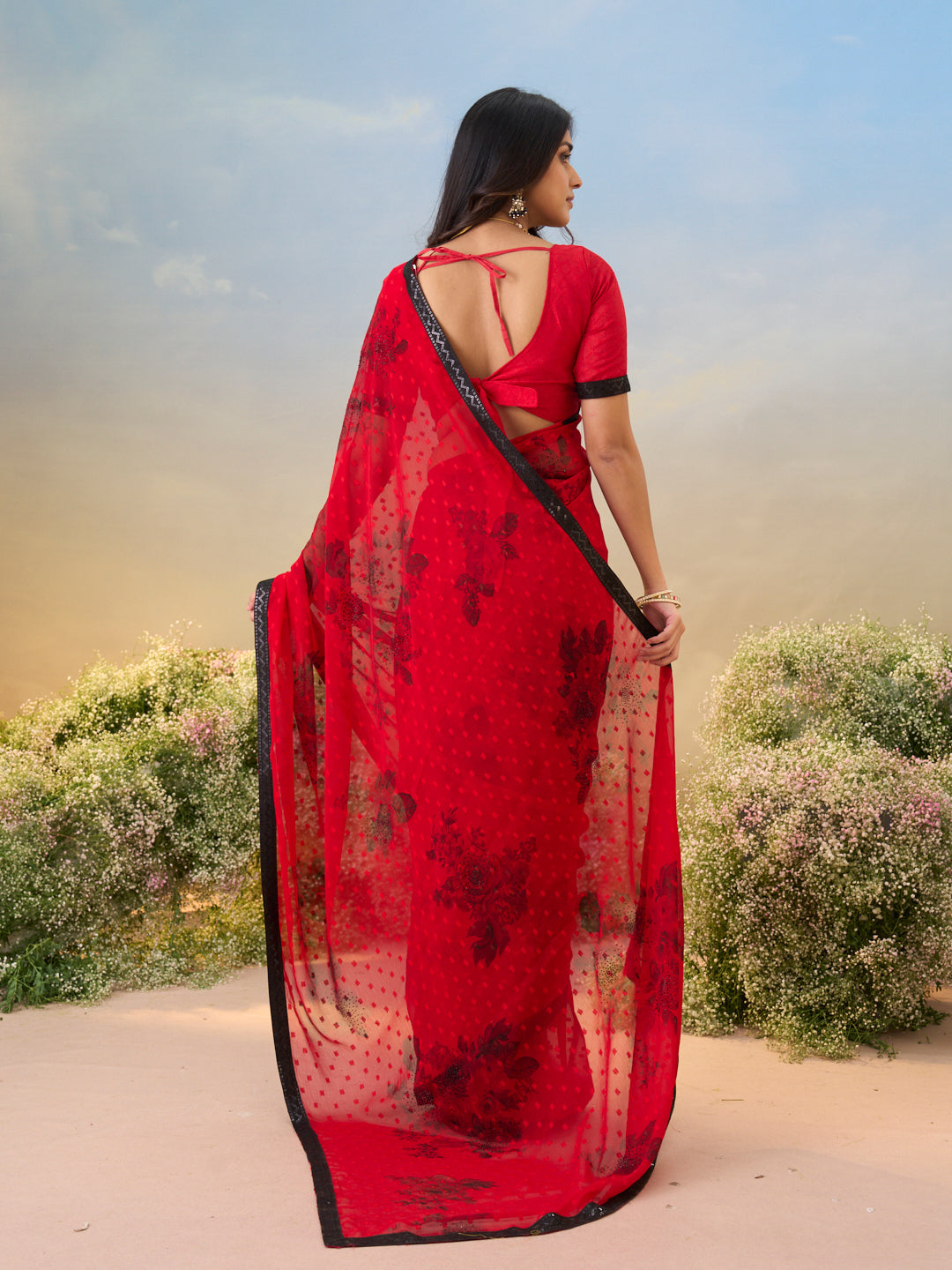 Laxmipati Anaya Red Georgette Saree with Floral Prints