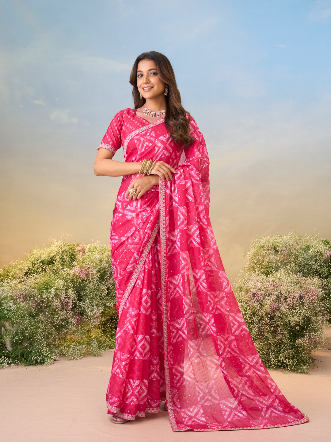 Laxmipati Anaya Pink Chiffon Saree with Geometric Prints