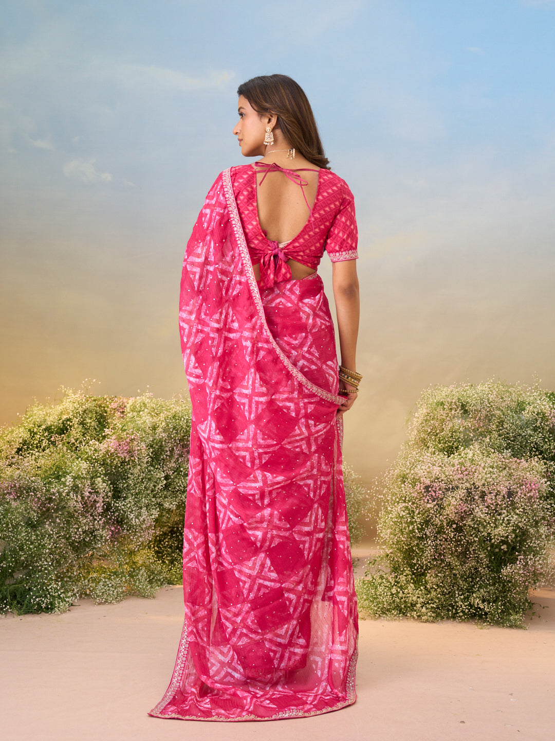 Laxmipati Anaya Pink Chiffon Saree with Geometric Prints