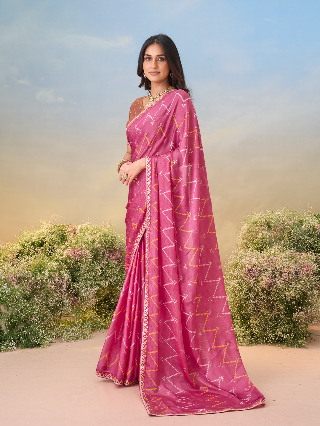 Laxmipati Anaya Pink Silk Saree with Chevron Prints