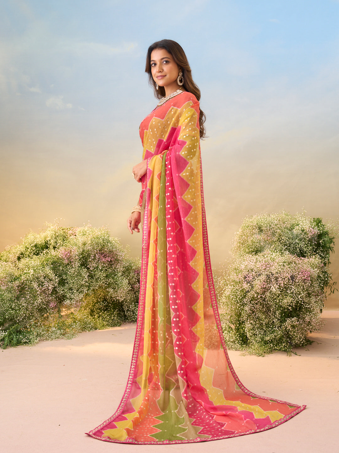 Laxmipati Anaya Multicolor Silk with Chevron Prints