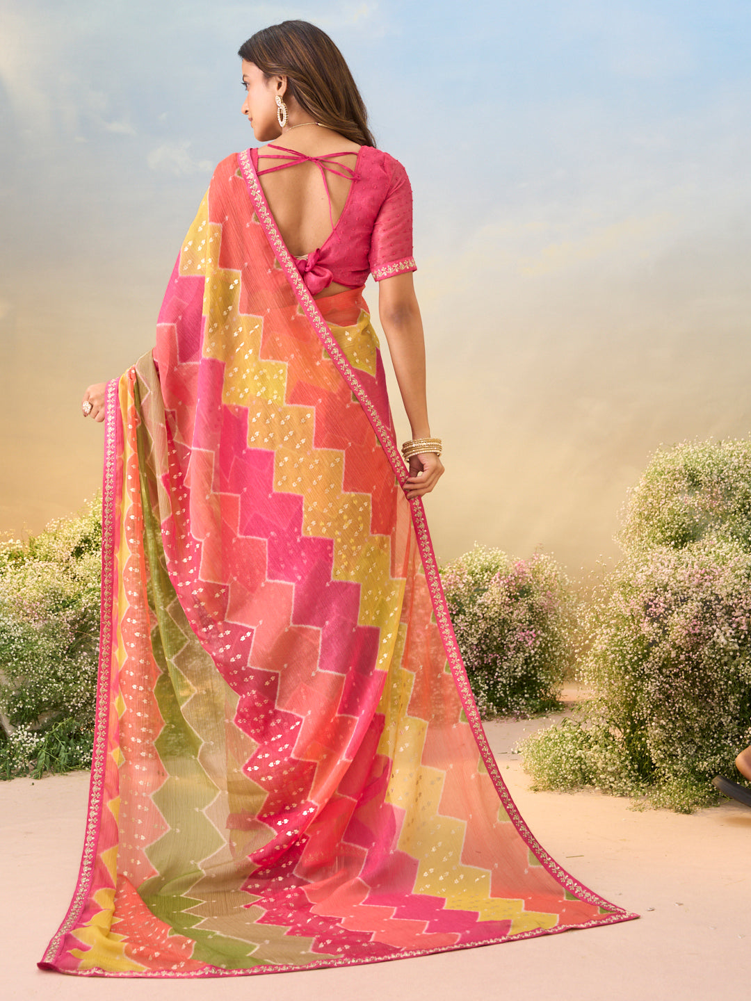 Laxmipati Anaya Multicolor Silk with Chevron Prints