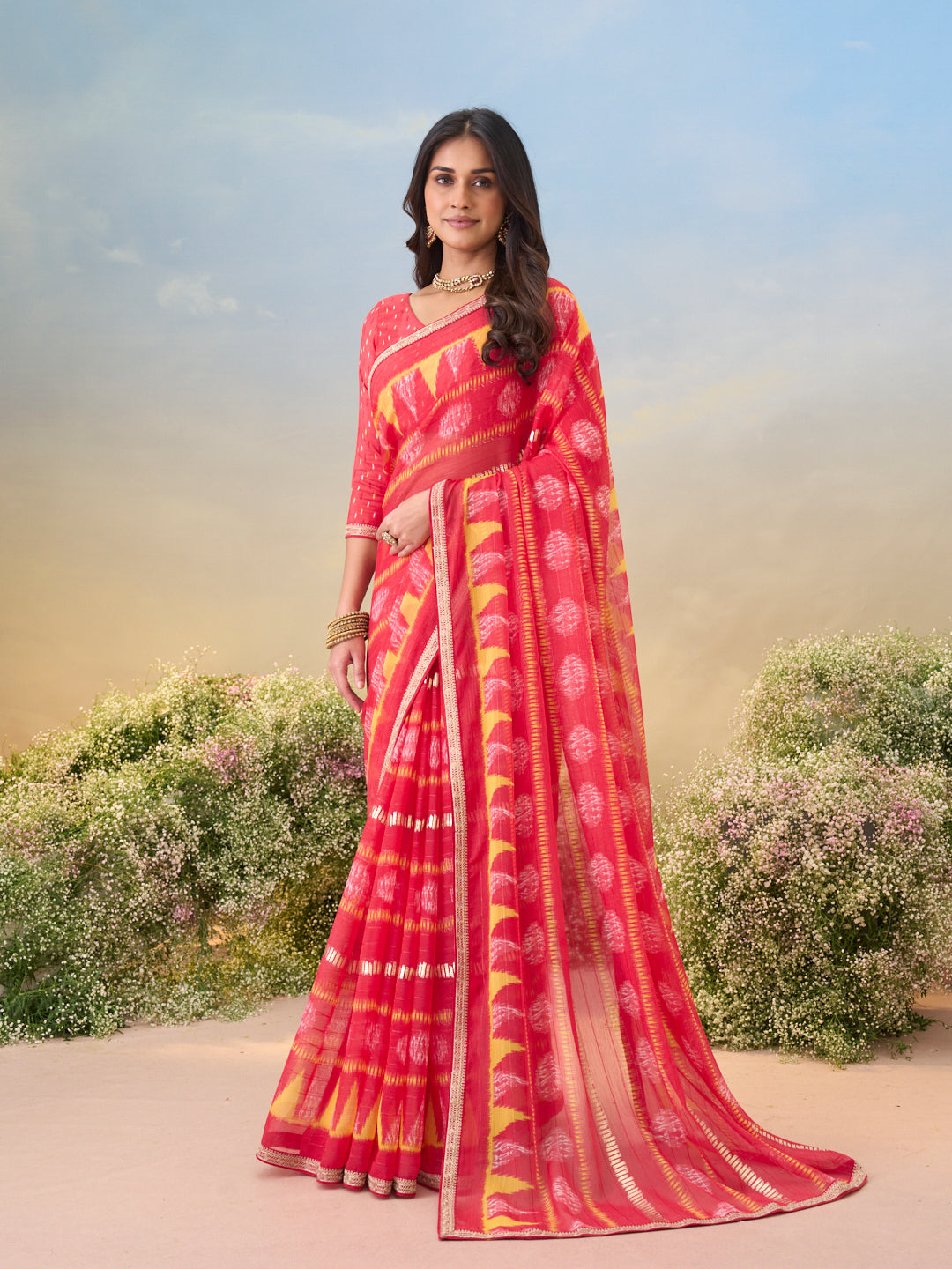 Laxmipati Anaya Pink Chiffon Saree with Geometric Prints