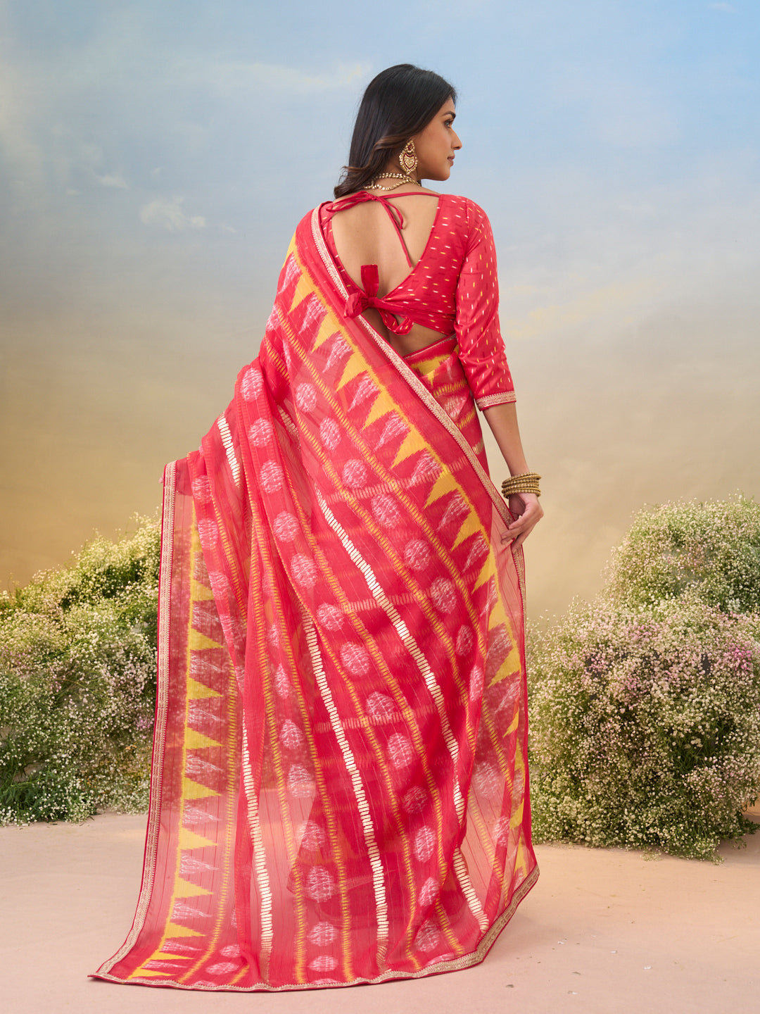 Laxmipati Anaya Pink Chiffon Saree with Geometric Prints