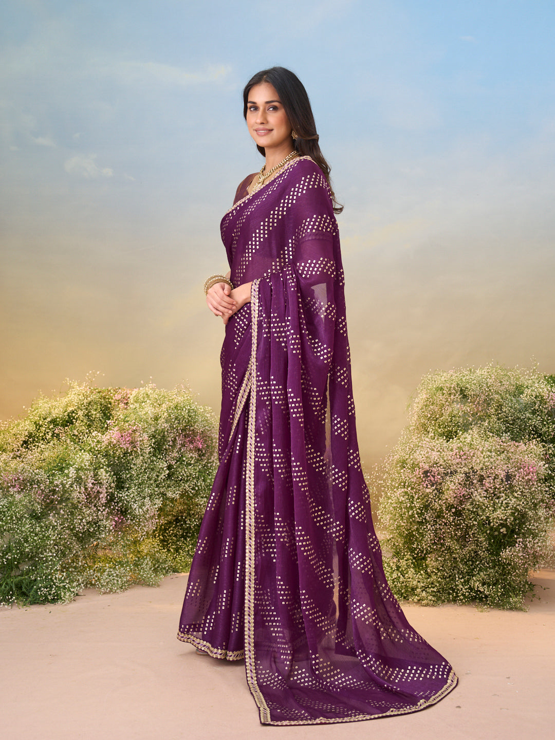 Laxmipati Anaya Wine Silk Saree with Geometric Prints