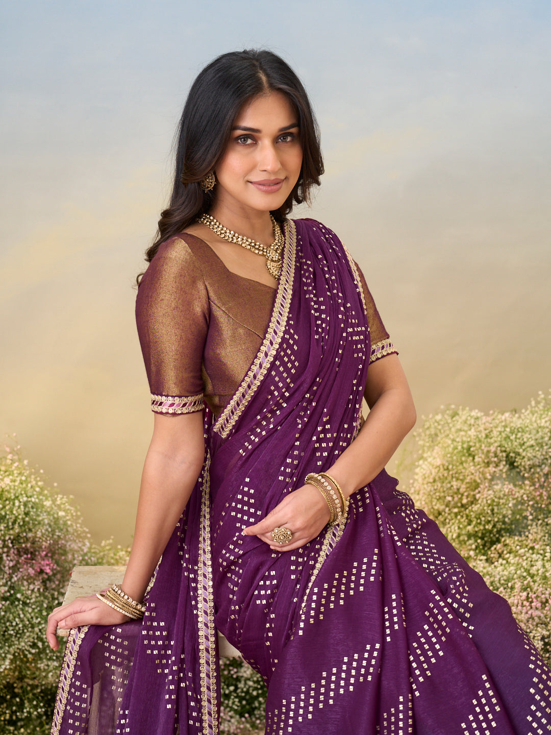 Laxmipati Anaya Wine Silk Saree with Geometric Prints