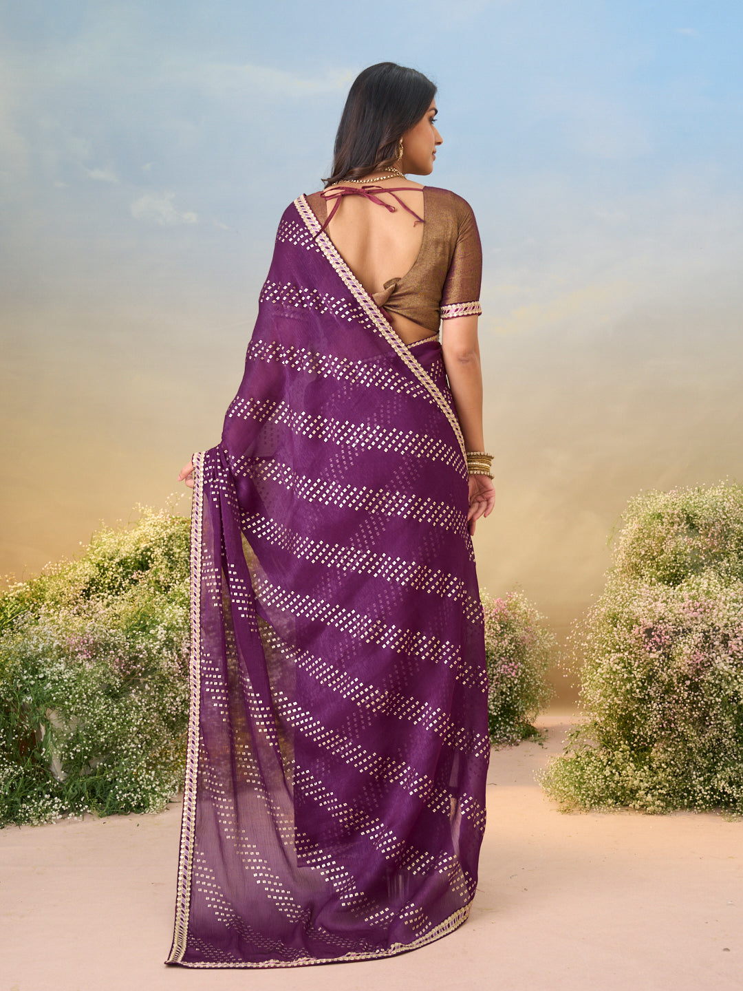 Laxmipati Anaya Wine Silk Saree with Geometric Prints