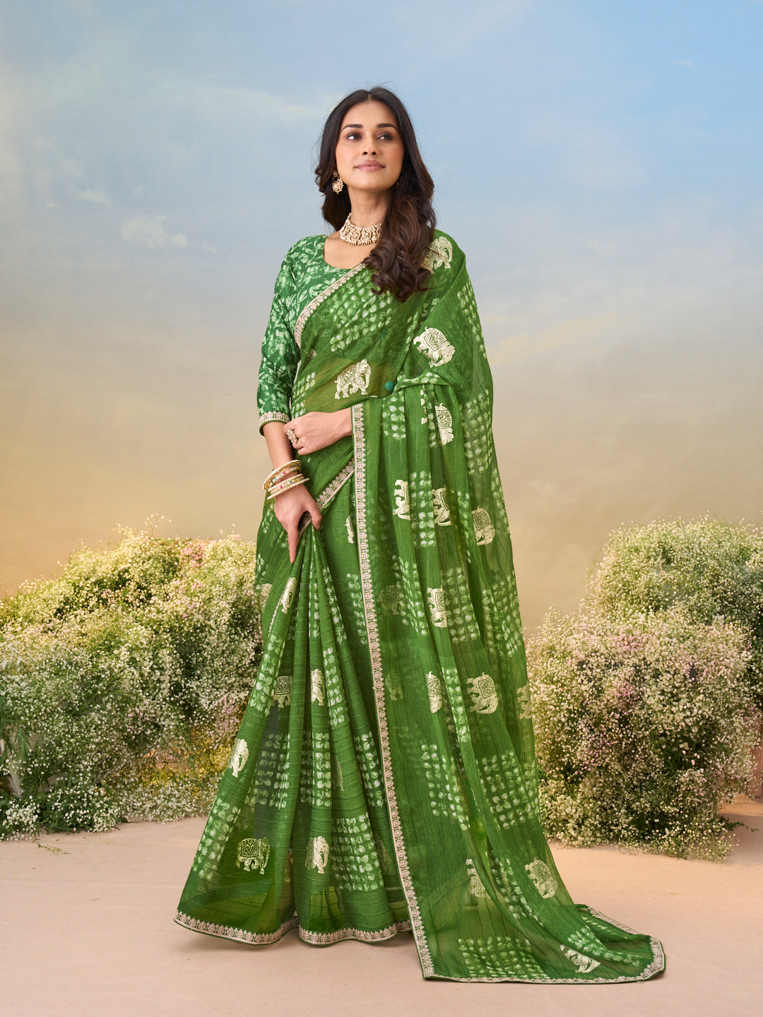 Laxmipati Anaya Green Silk Saree with Floral Prints