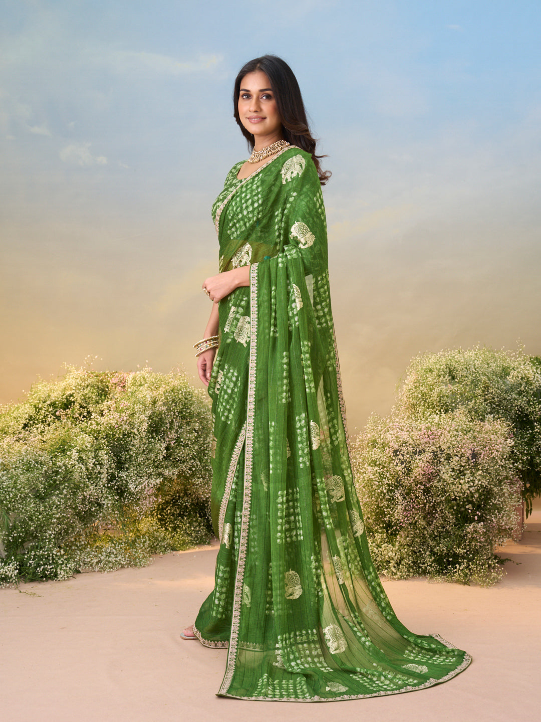 Laxmipati Anaya Green Silk Saree with Floral Prints