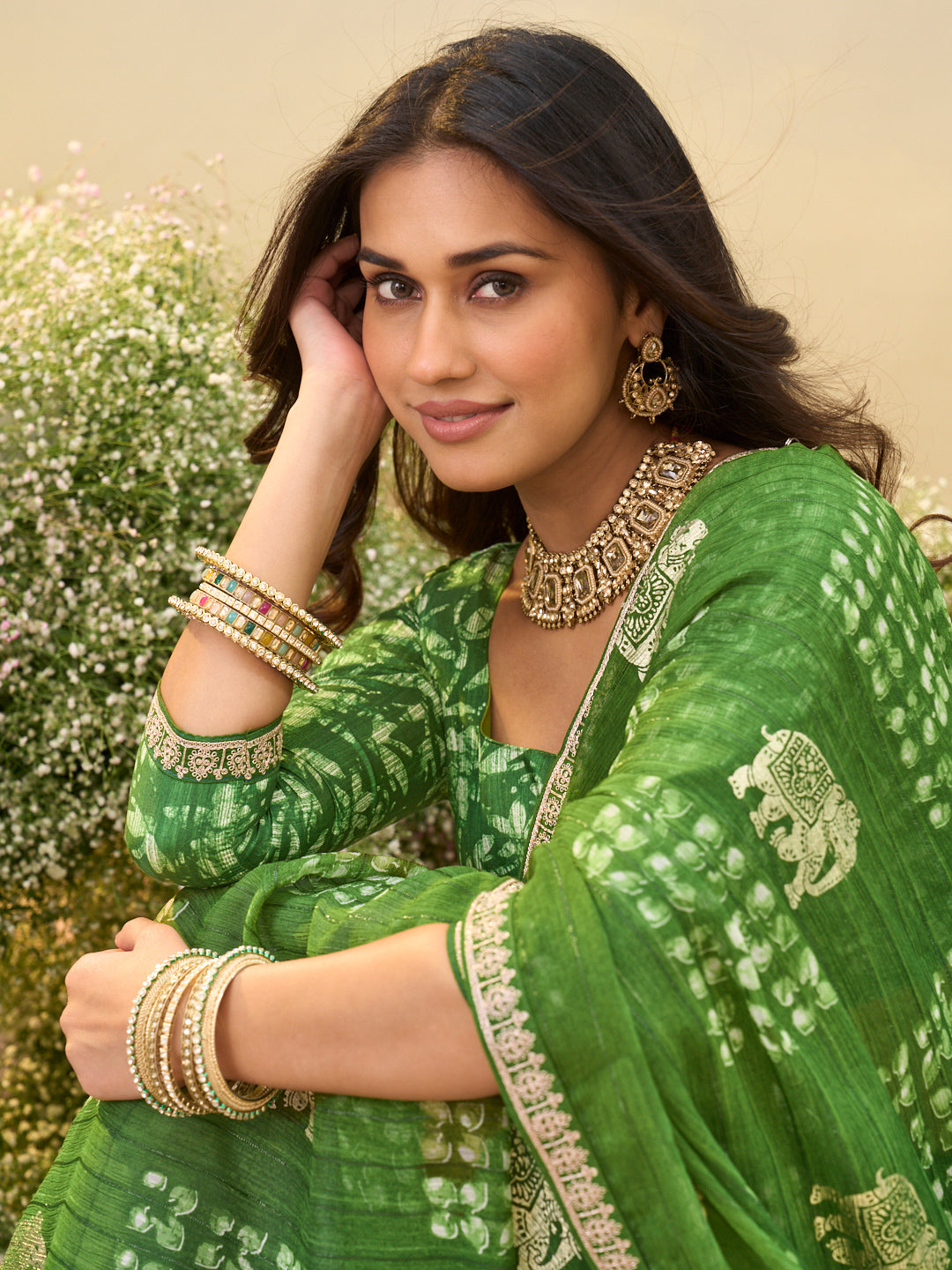 Laxmipati Anaya Green Silk Saree with Floral Prints