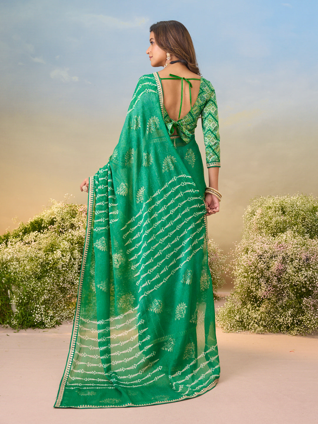 Laxmipati Anaya Green Chiffon Saree with Geometric Prints