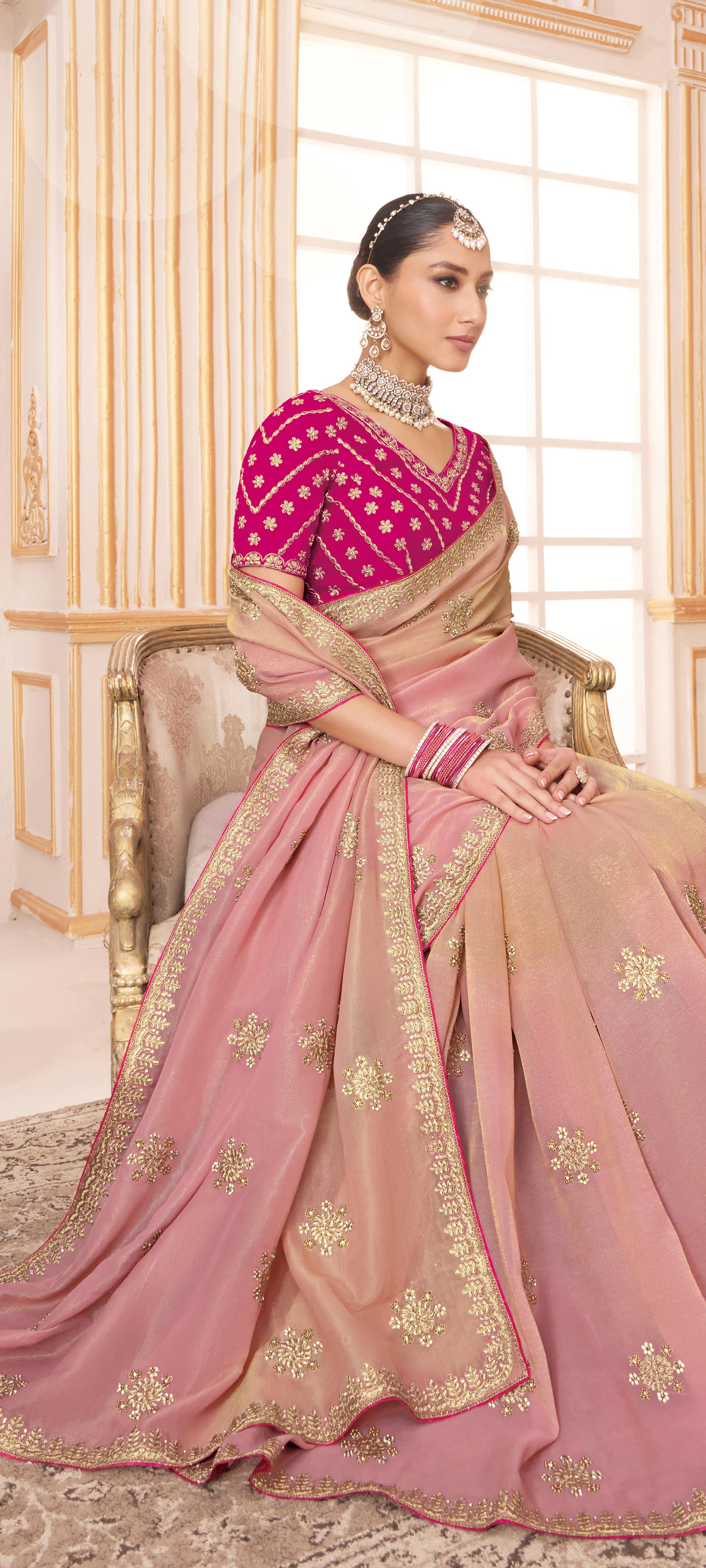 Laxmipati Chakor Pink Tissue Organza Saree with Zari Embroidery