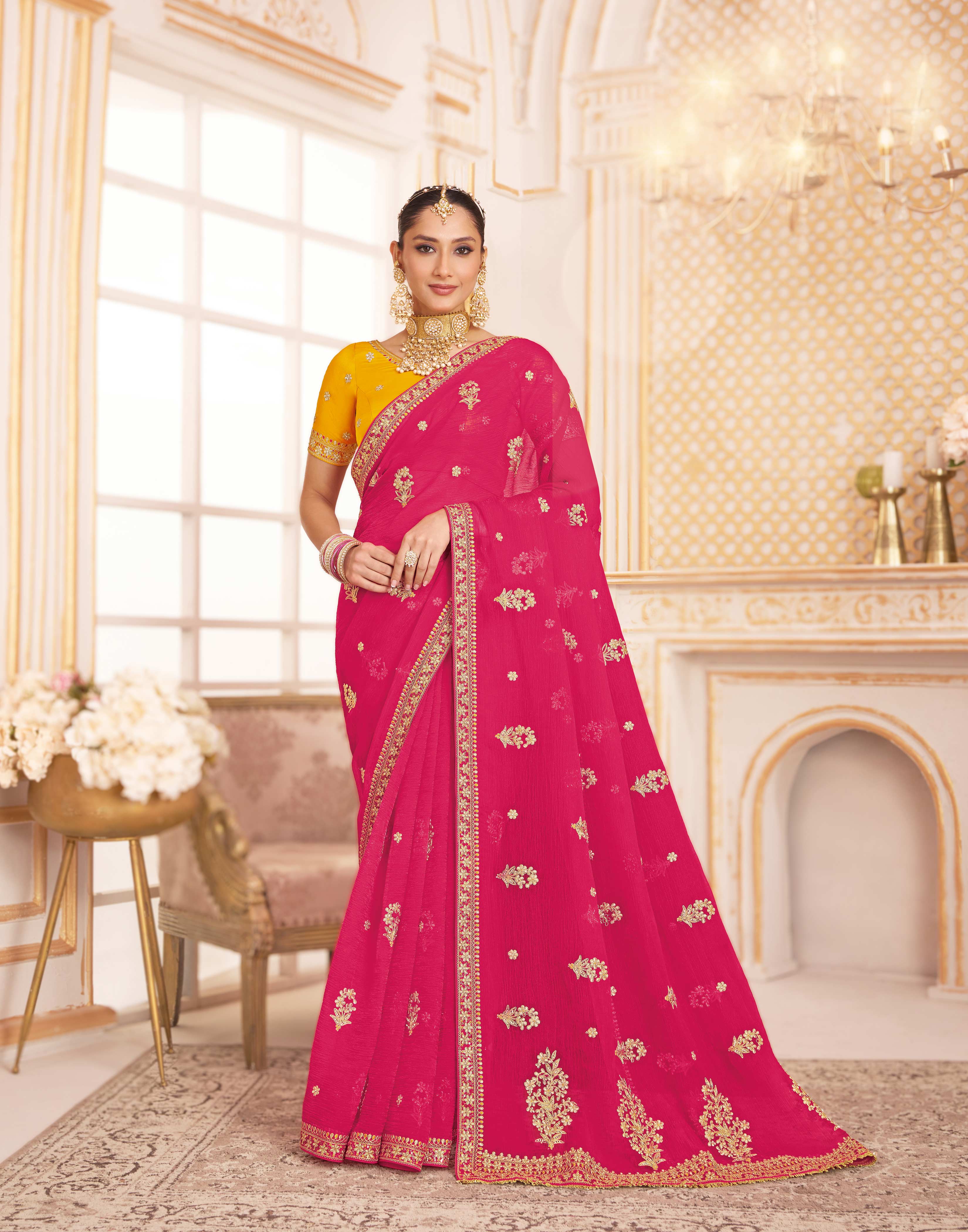 Laxmipati Chakor Pink Tissue Organza Saree with Floral Embroidery