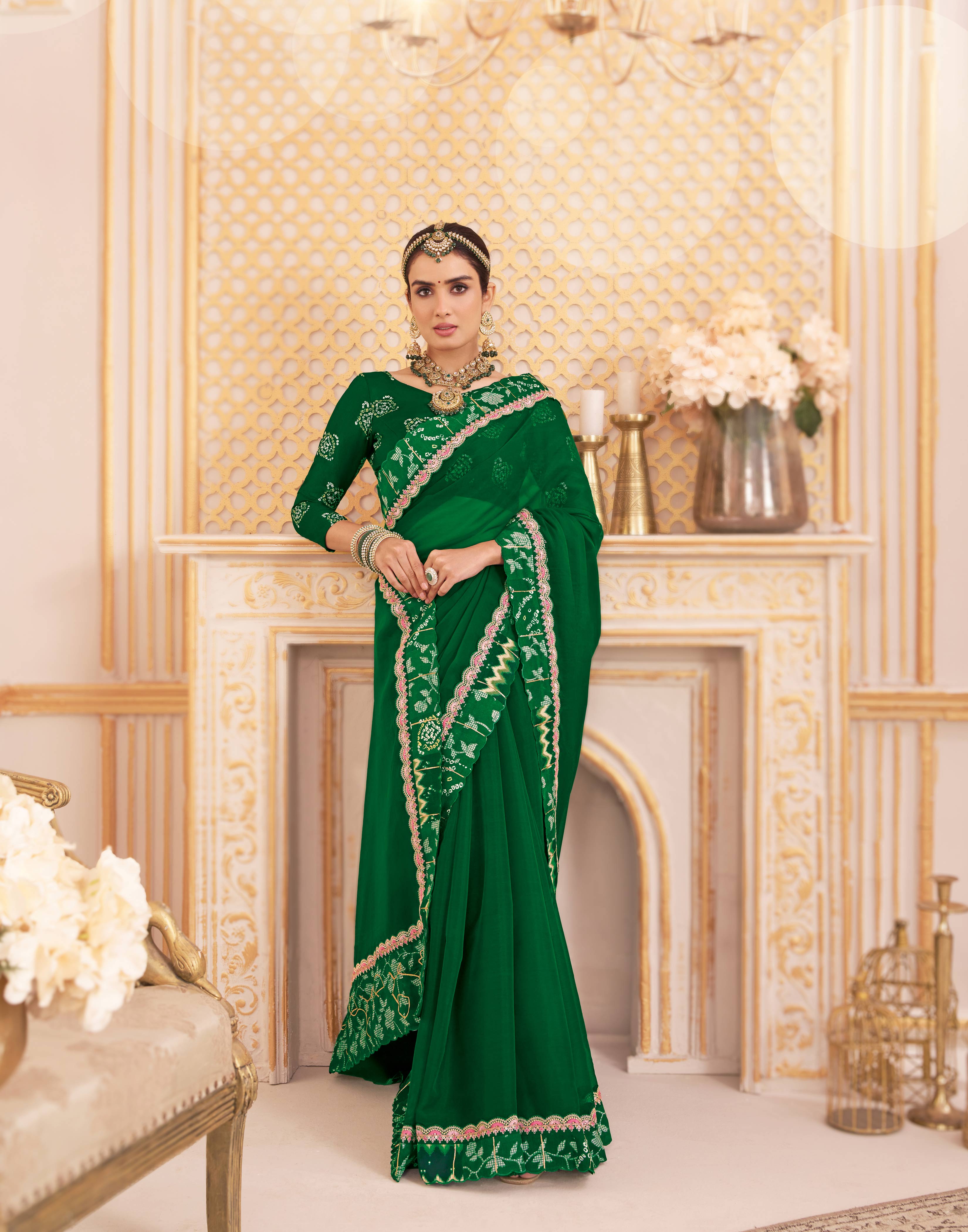 Laxmipati Chakor Green Tissue Organza Saree